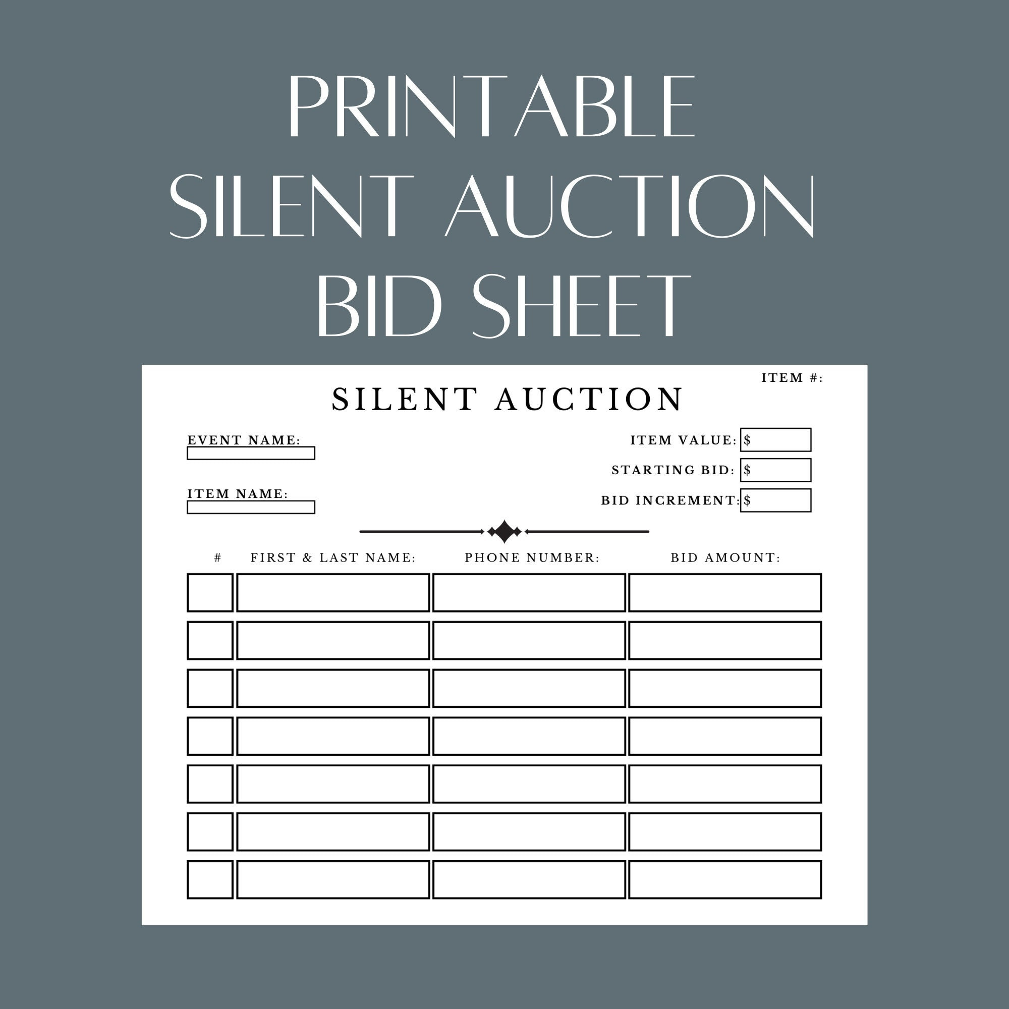 Printable Silent Auction Bid Sheet Pdf File Simply Download, Print in Free Printable Silent Auction Bid Sheets