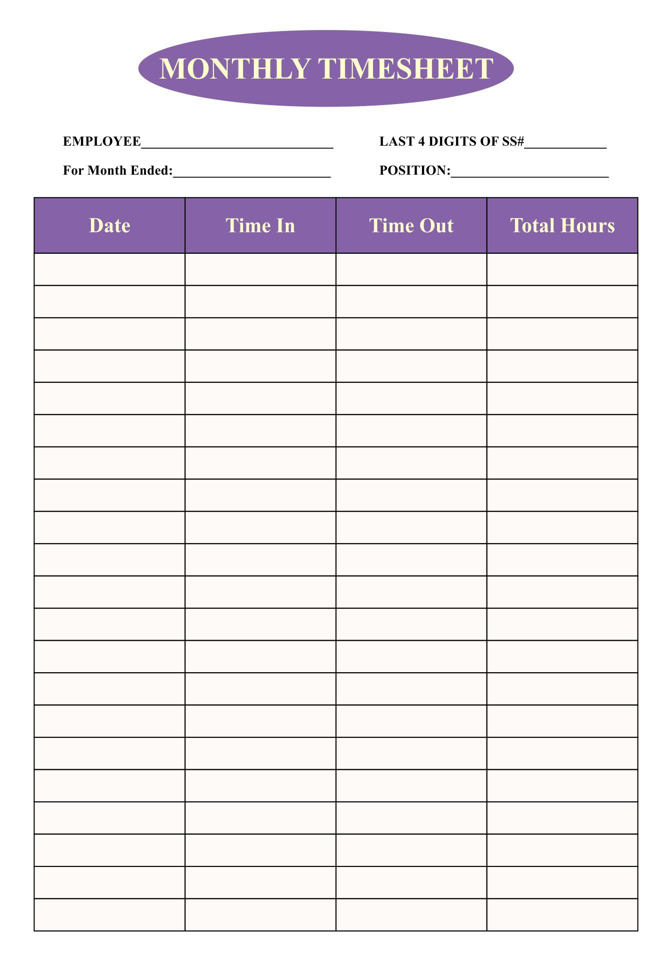 Printable Simple Timesheet Template pertaining to Free Printable Time Sheets