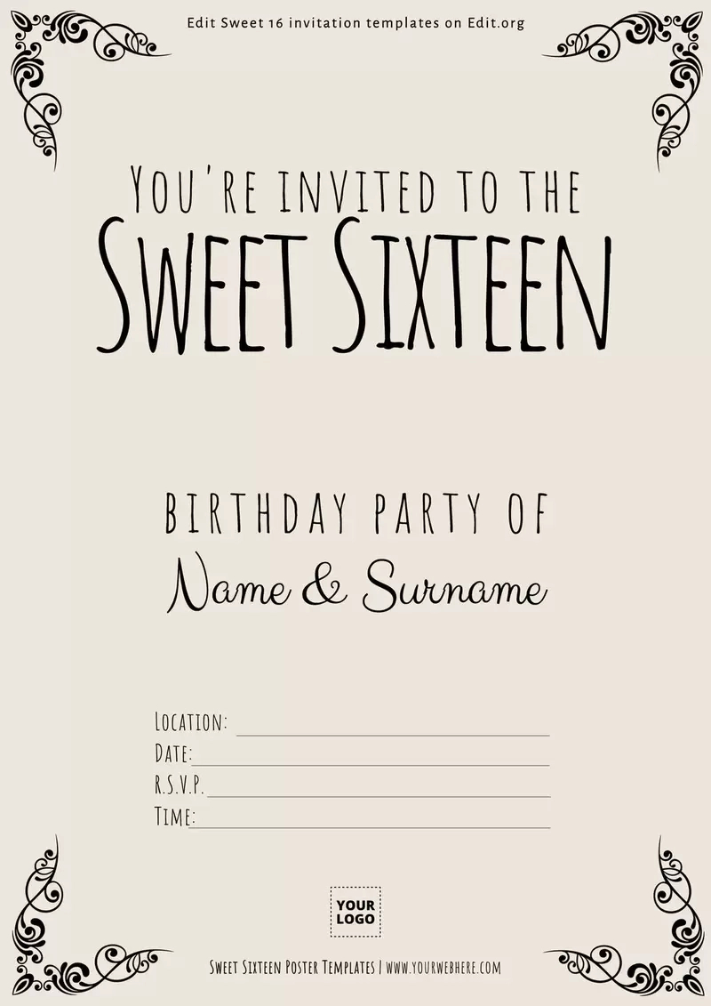 Printable Sweet Sixteen Invitations Online with regard to Free Printable 16Th Birthday Party Invitation Templates