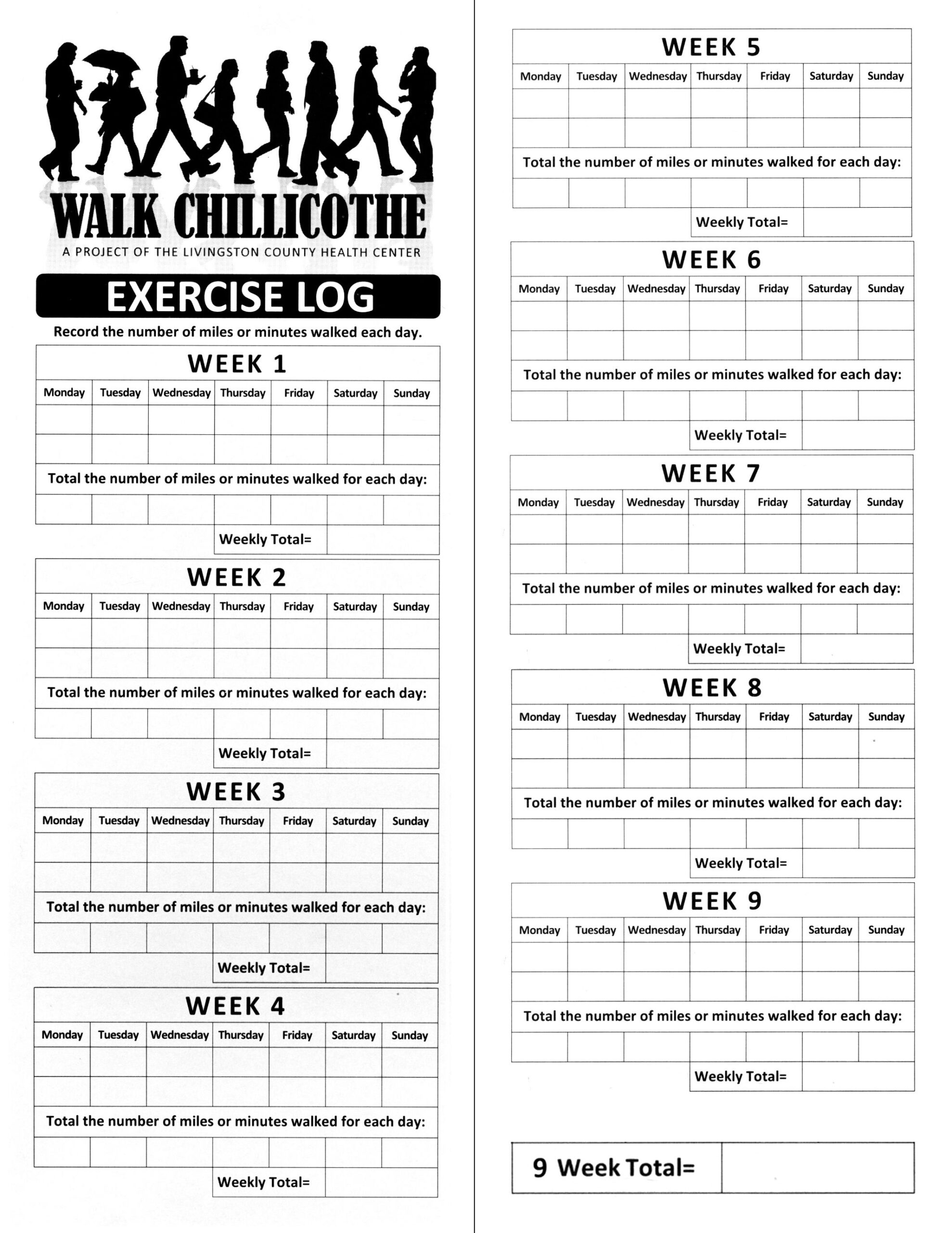 Printable Walking Log within Free Printable Walking Log