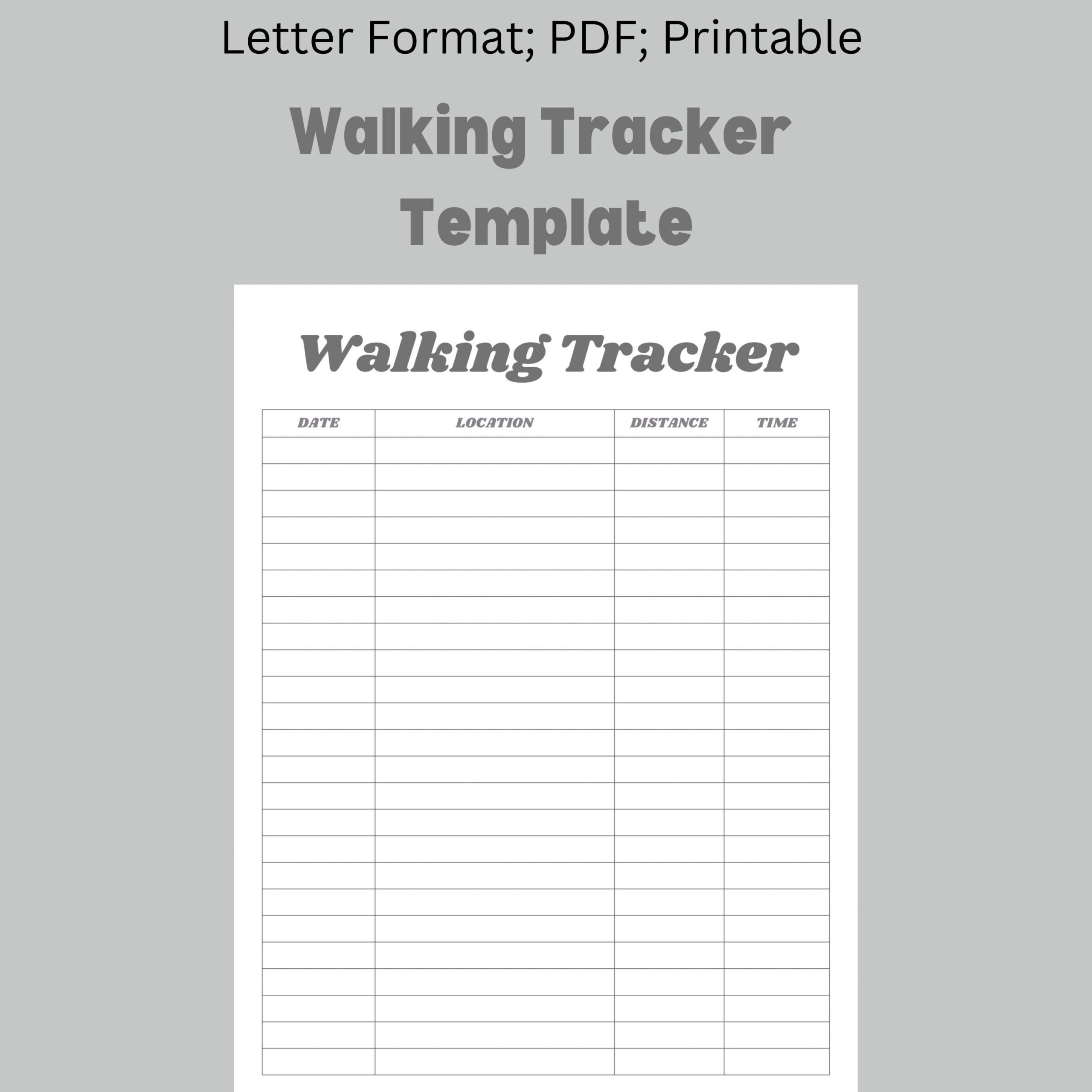 Printable Walking Tracker, Walking Journal, Walking Log, Daily Exercise Planner, Health &amp;amp; Fitness, Letter Format, Time Log, Location Log, within Free Printable Walking Log