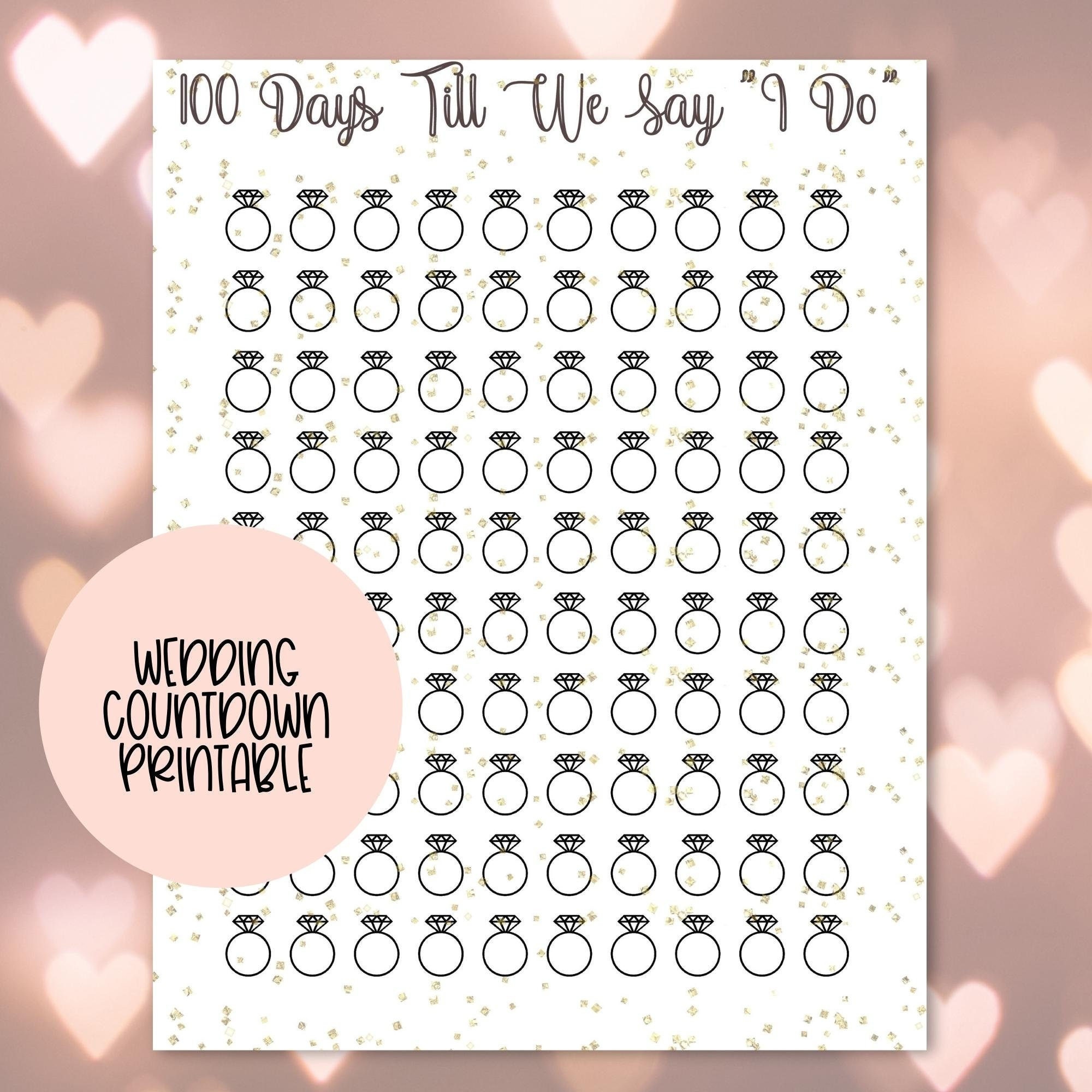 Printable Wedding Countdown 100 Days Till We Say I Do - Etsy with regard to Free Printable Wedding Countdown