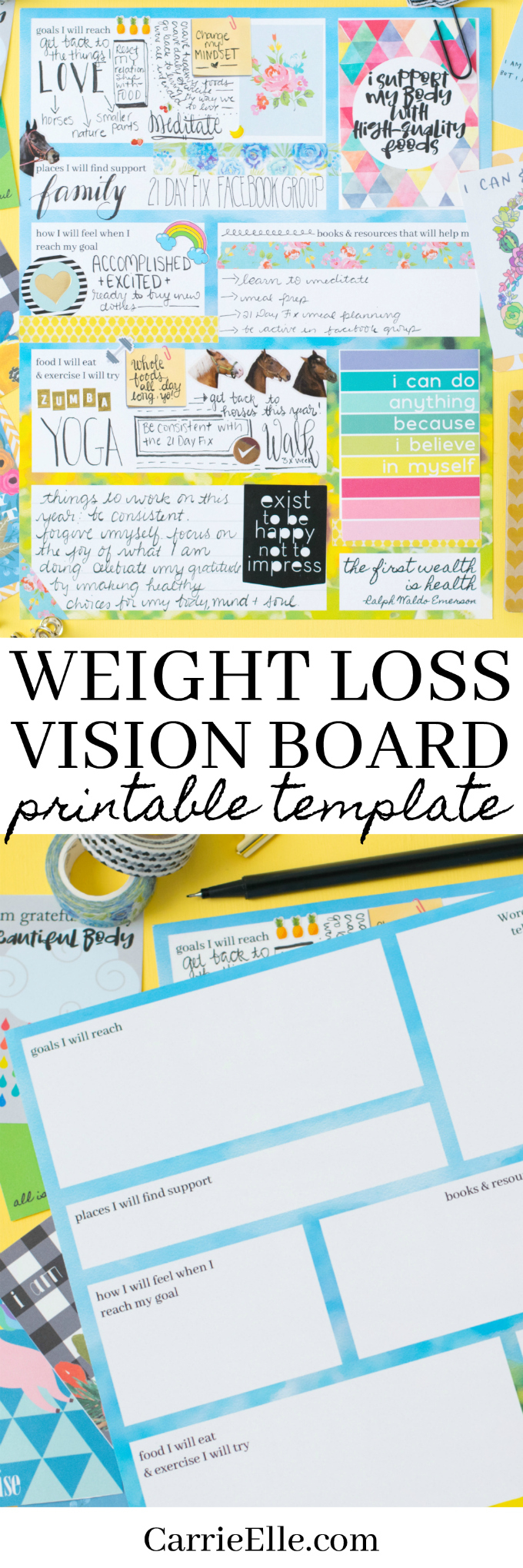 Printable Weight Loss Vision Board Template - Carrie Elle with Free Weight Loss Vision Board Printables