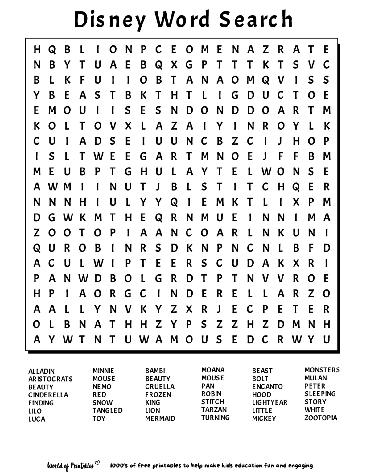 Printable Word Search | Word Puzzles For Kids, Disney Word Search in Free Printable Word Puzzles