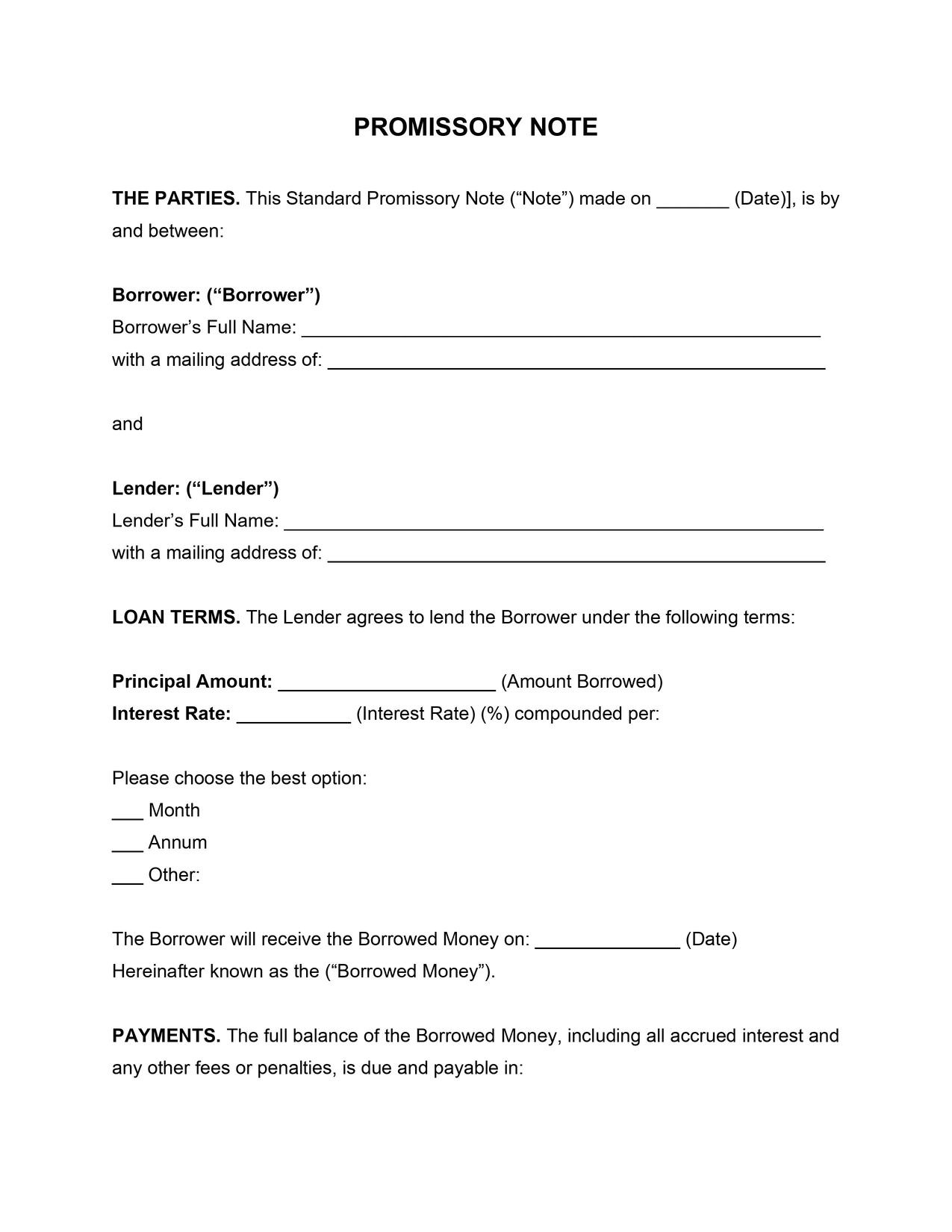 Promissory Note Template with regard to Free Printable Promissory Note Contract