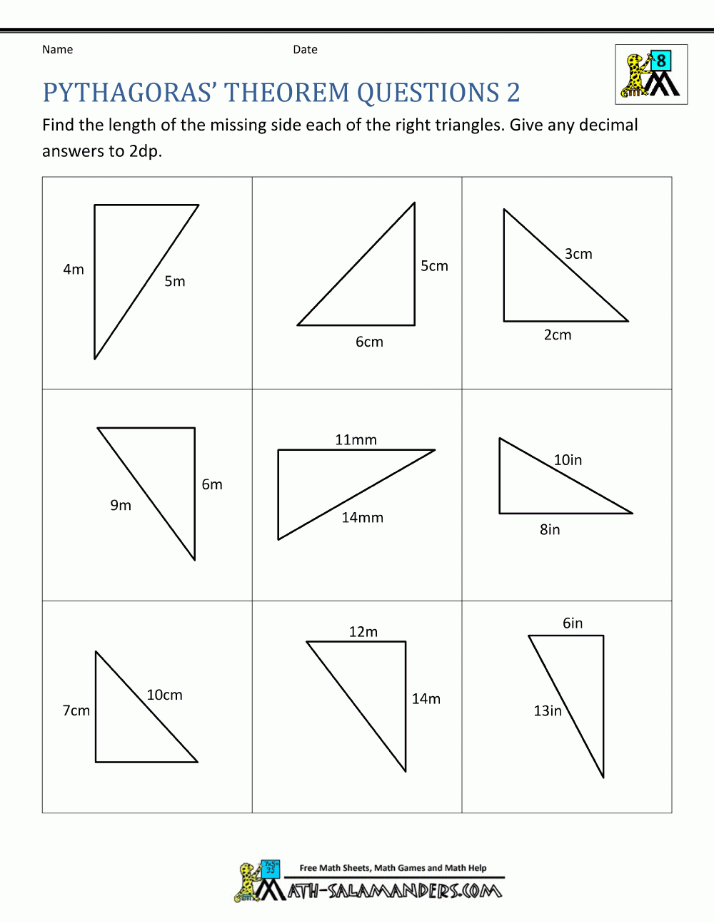 Pythagoras Theorem Questions inside Free Printable Pythagorean Theorem Worksheets