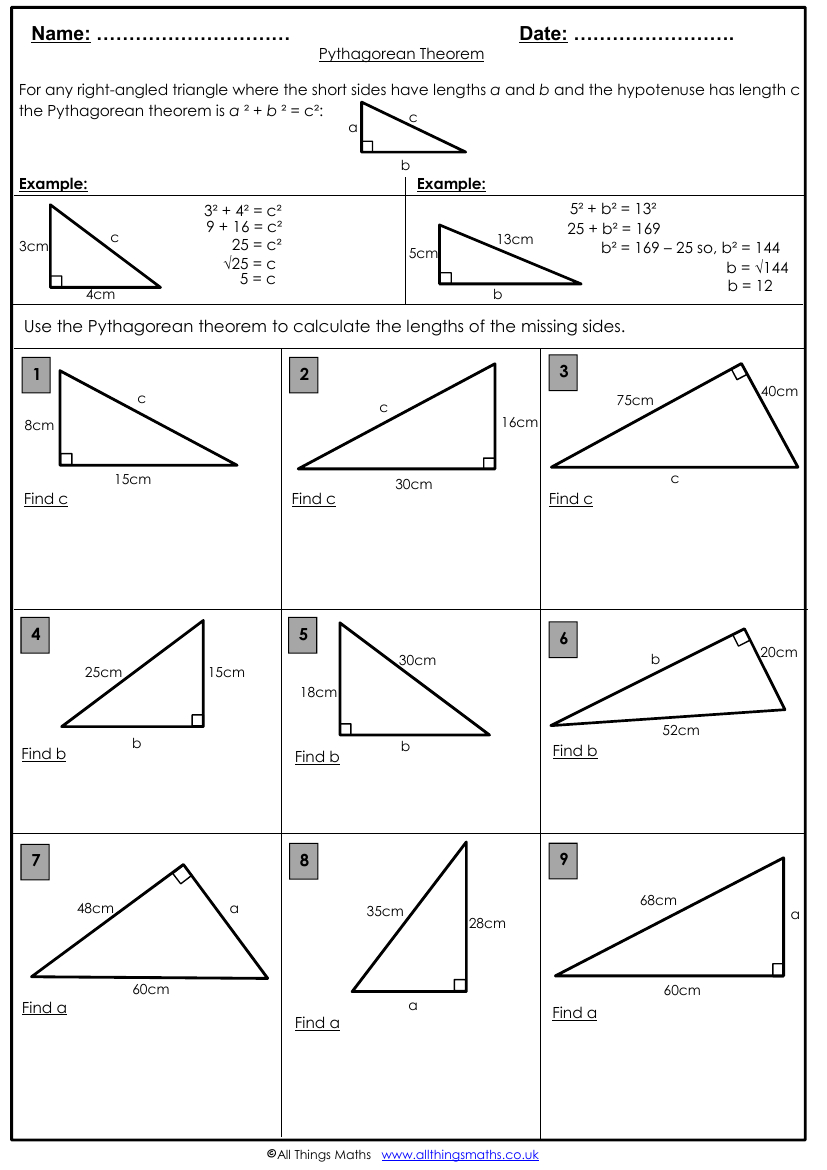 Pythagoras Theorem Worksheet. | Teaching Resources | Pythagorean throughout Free Printable Pythagorean Theorem Worksheets