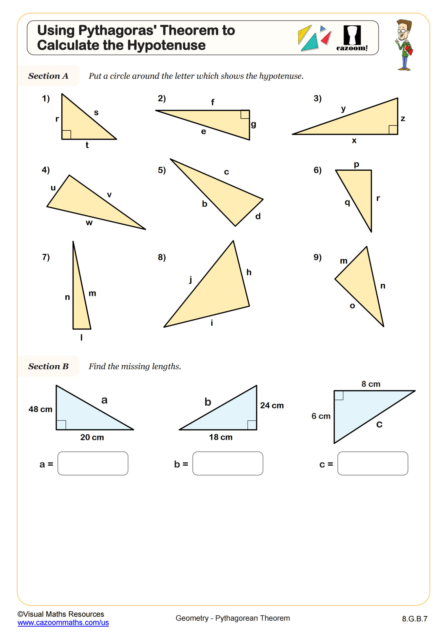 Pythagorean Theorem: Calculating The Hypotenuse Worksheet | Pdf regarding Free Printable Pythagorean Theorem Worksheets