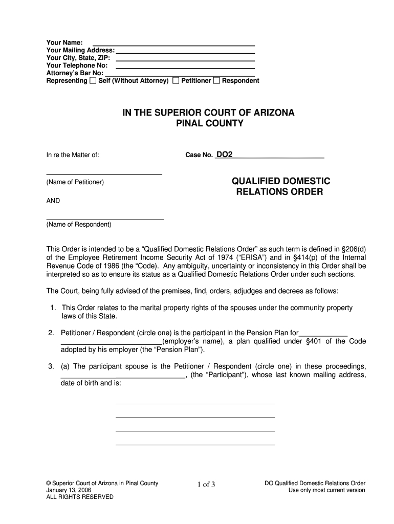 Qdro Form Arizona - Fill Online, Printable, Fillable, Blank with Free Printable Qdro Forms