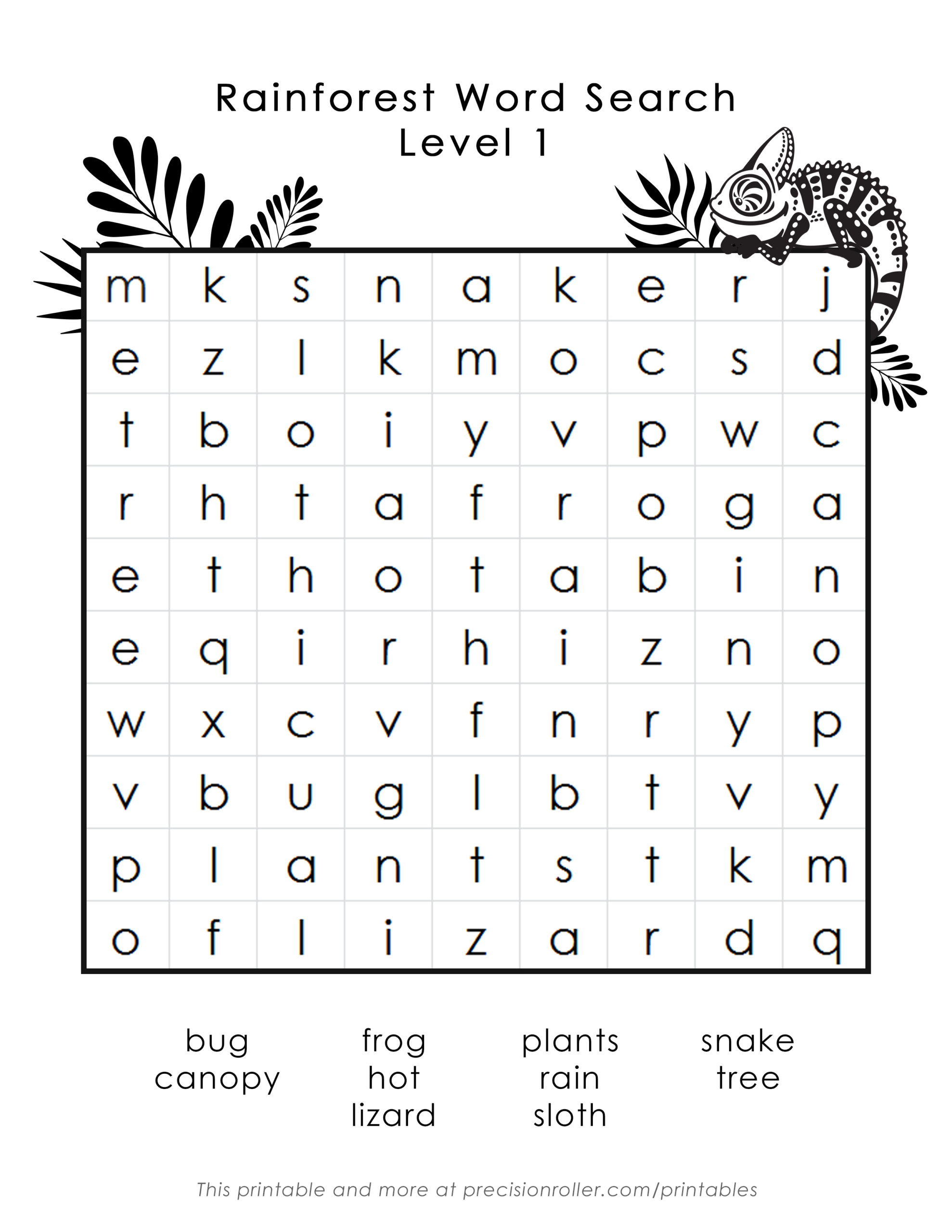 Rainforest-Themed Free Printable Word Search - Precision Printables throughout Word Search Free Printable Easy