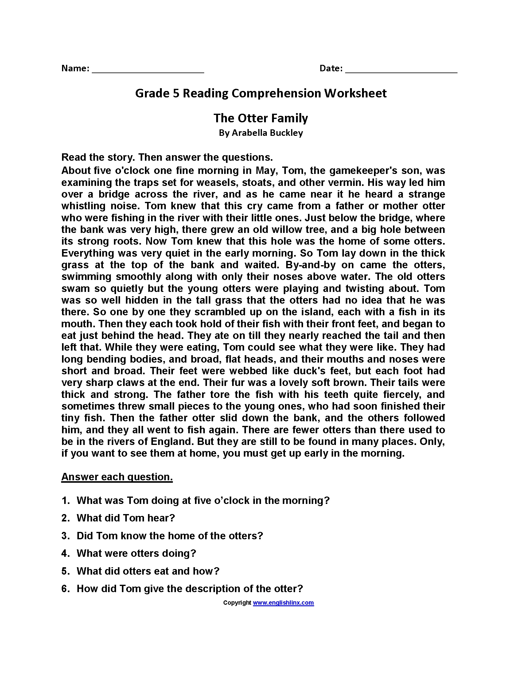 Reading Worksheets | Fifth Grade Reading Worksheets | Reading regarding Free Printable Reading Comprehension Worksheets Grade 5