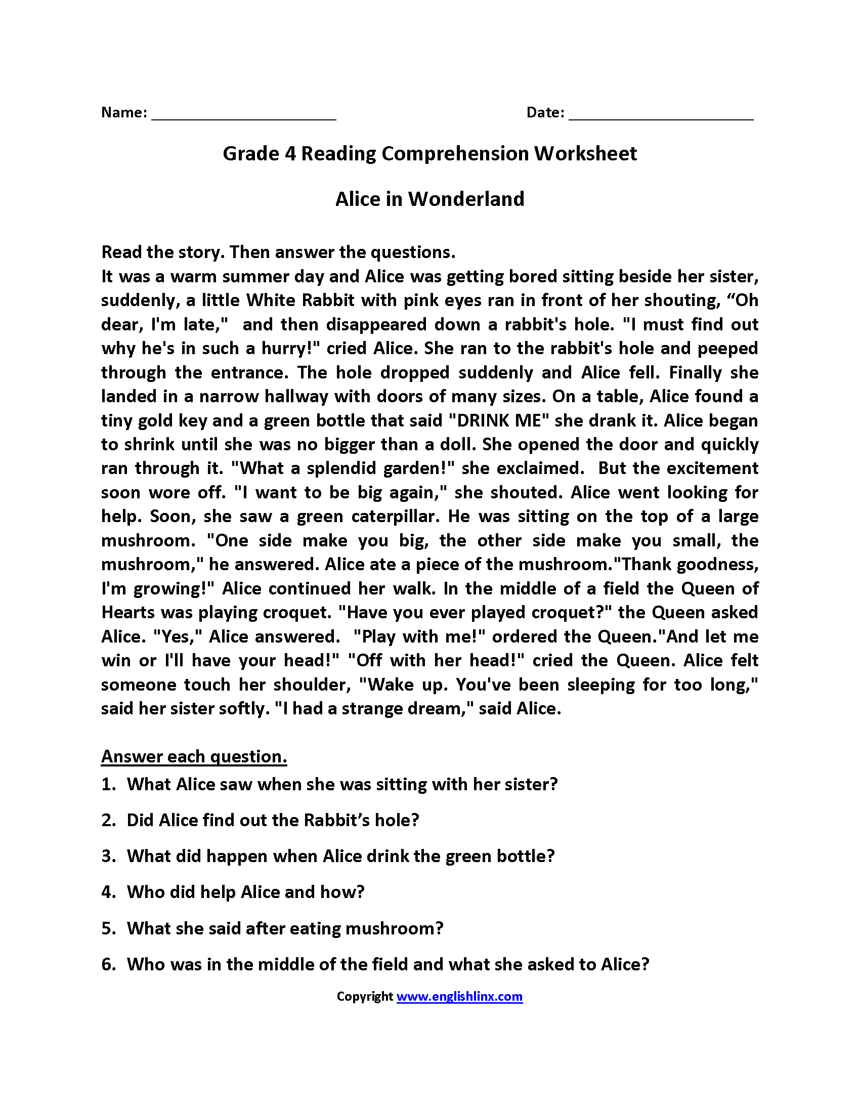 Reading Worksheets | Fourth Grade Reading Worksheets inside Free Printable English Comprehension Worksheets for Grade 4
