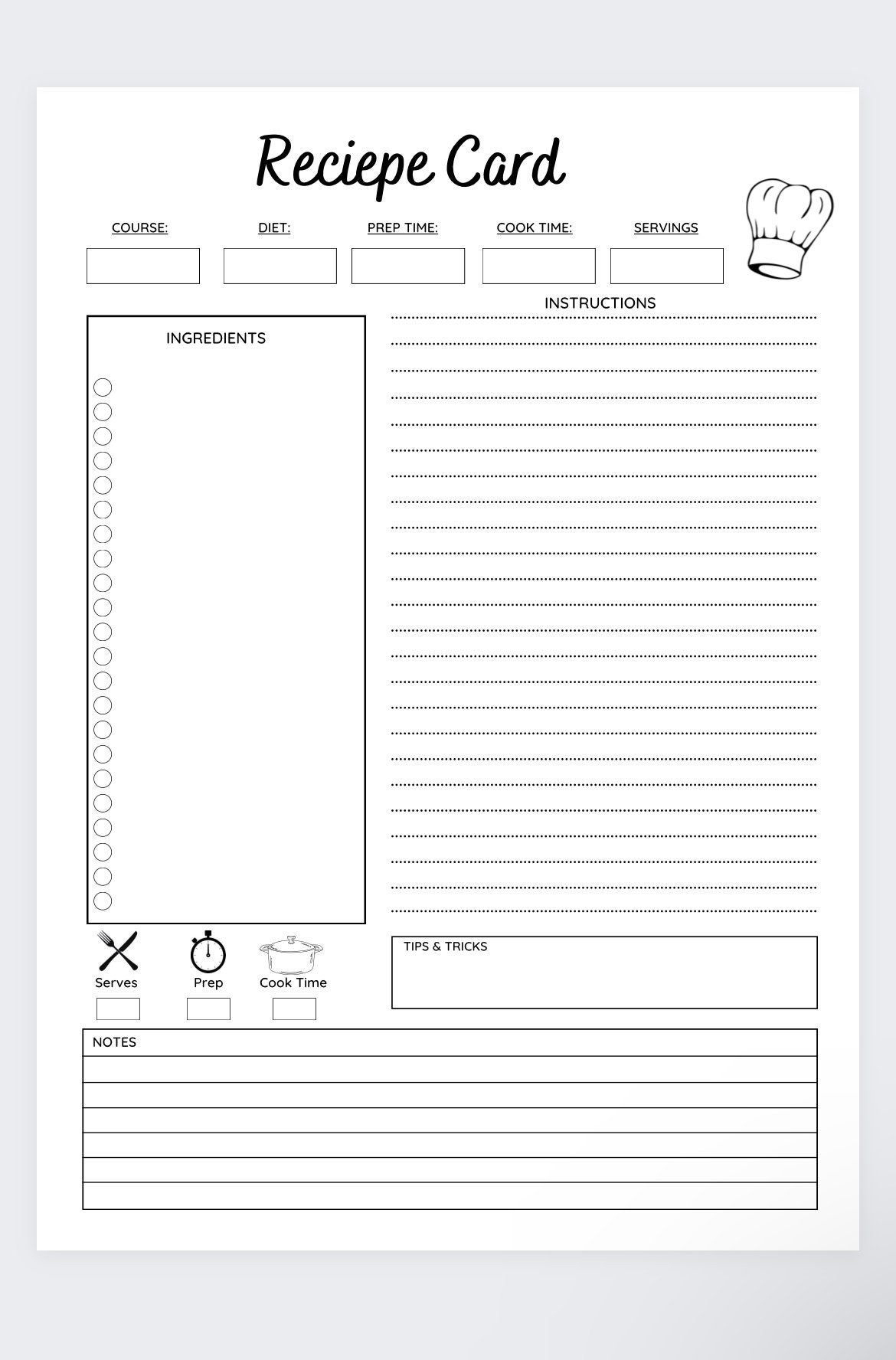 Recipe Cards,Meal Prep,Meal Planning,Recipe Sheets,Recipe Template with regard to Free Printable Recipe Page Template