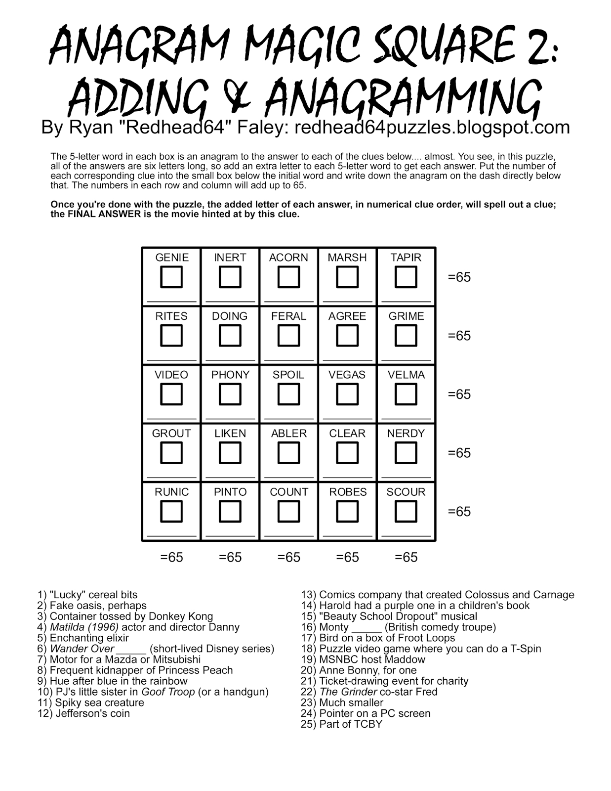 Redhead64&amp;#039;S Obscure Puzzle Blog!: Puzzle #93: Anagram Magic Square within Free Printable Anagram Magic Square Puzzles
