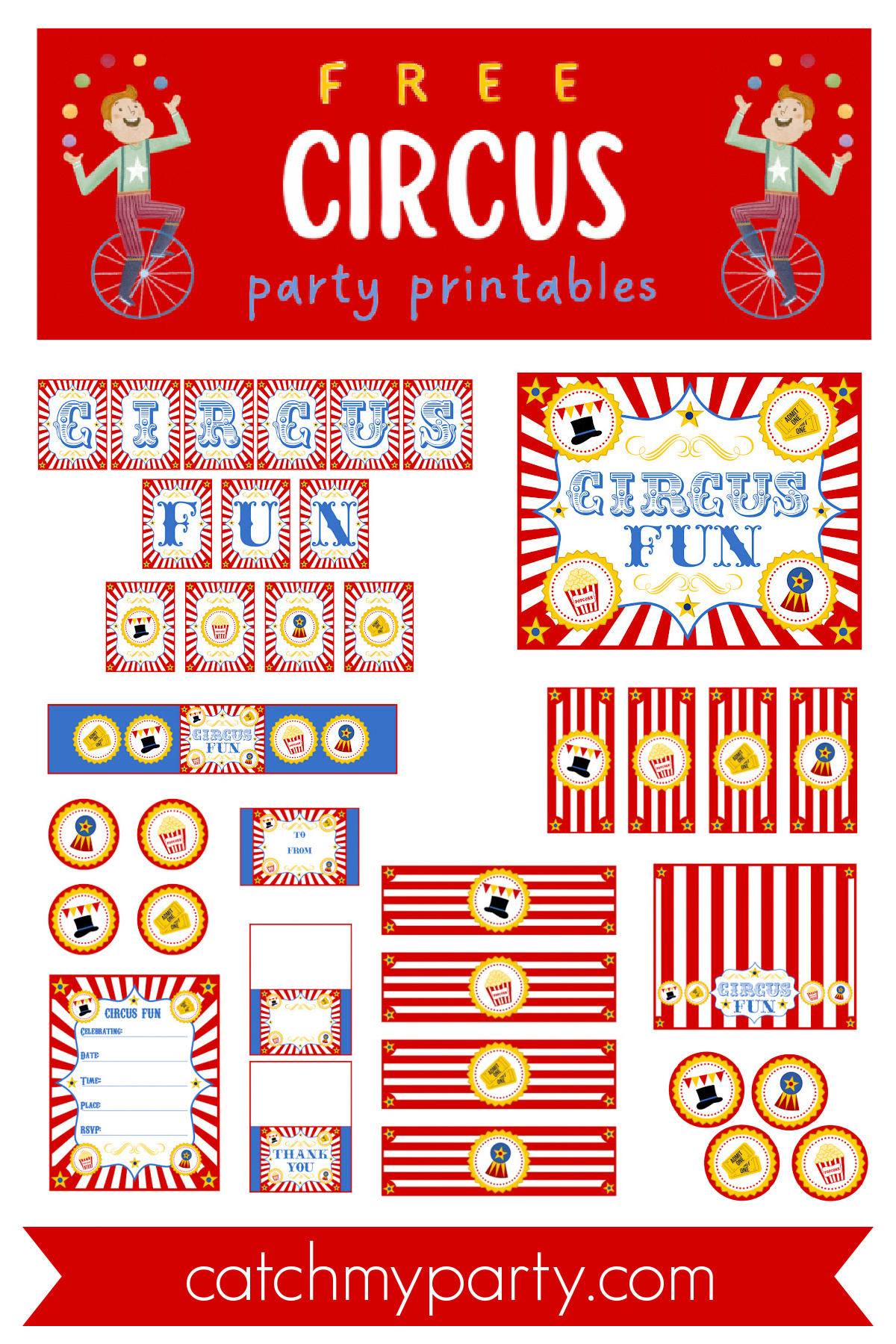 Retro Circus Party Printables (Free Download)! | Catch My Party in Free Printable Carnival Decorations