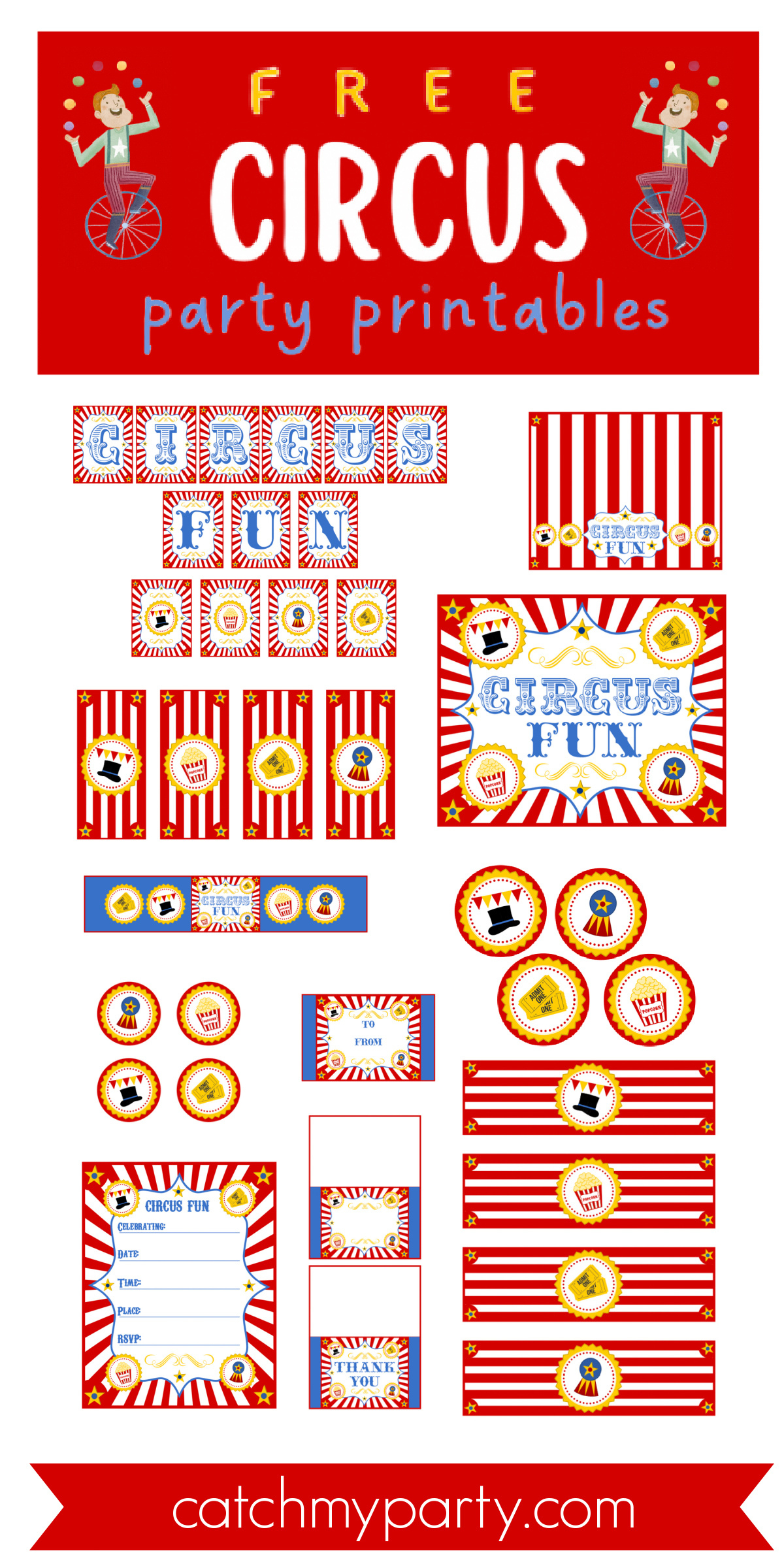 Retro Circus Party Printables (Free Download)! | Catch My Party intended for Free Printable Carnival Decorations