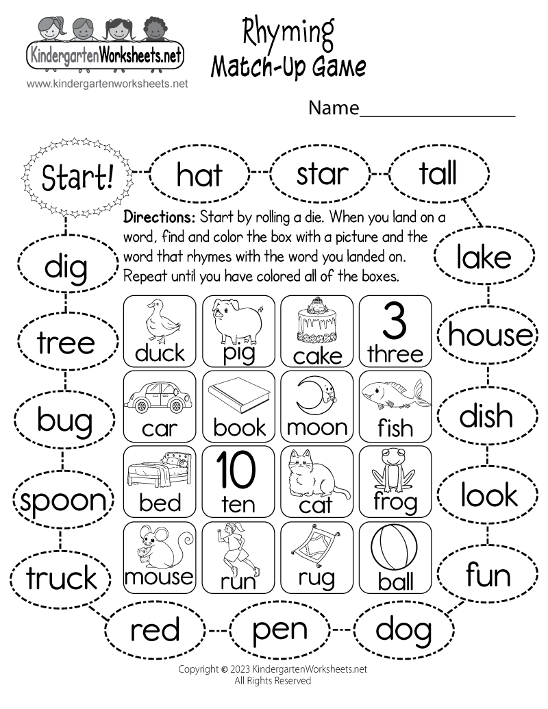 Rhyming Match-Up Game Worksheet - Free Printable, Digital, &amp;amp; Pdf throughout Free Printable Rhyming Words Worksheets