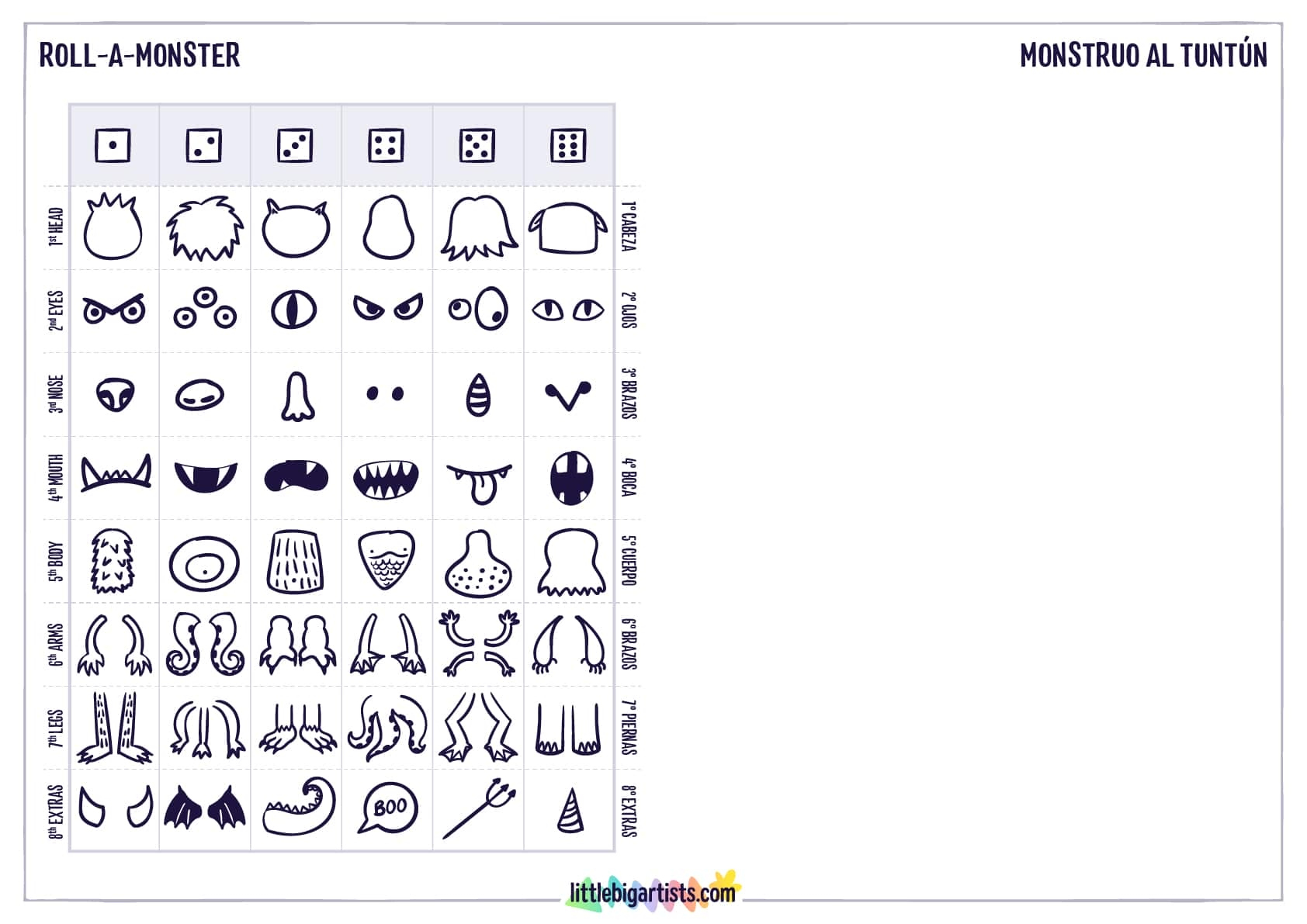 Roll-A-Monster Creativity Worksheet - Little Big Artists for Roll a Monster Free Printable