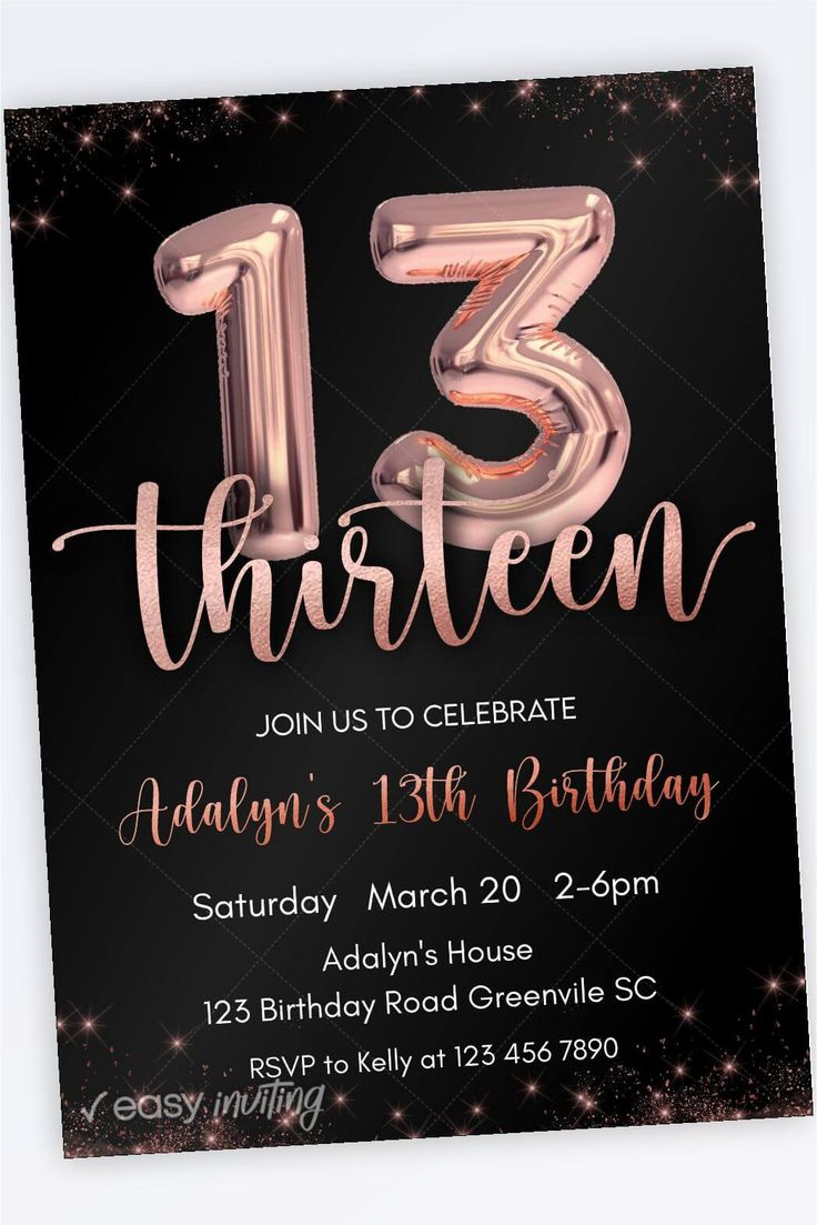 Rose Gold 13Th Birthday Invitation | 13Th Birthday Invitations with regard to 13Th Birthday Party Invitations Printable Free