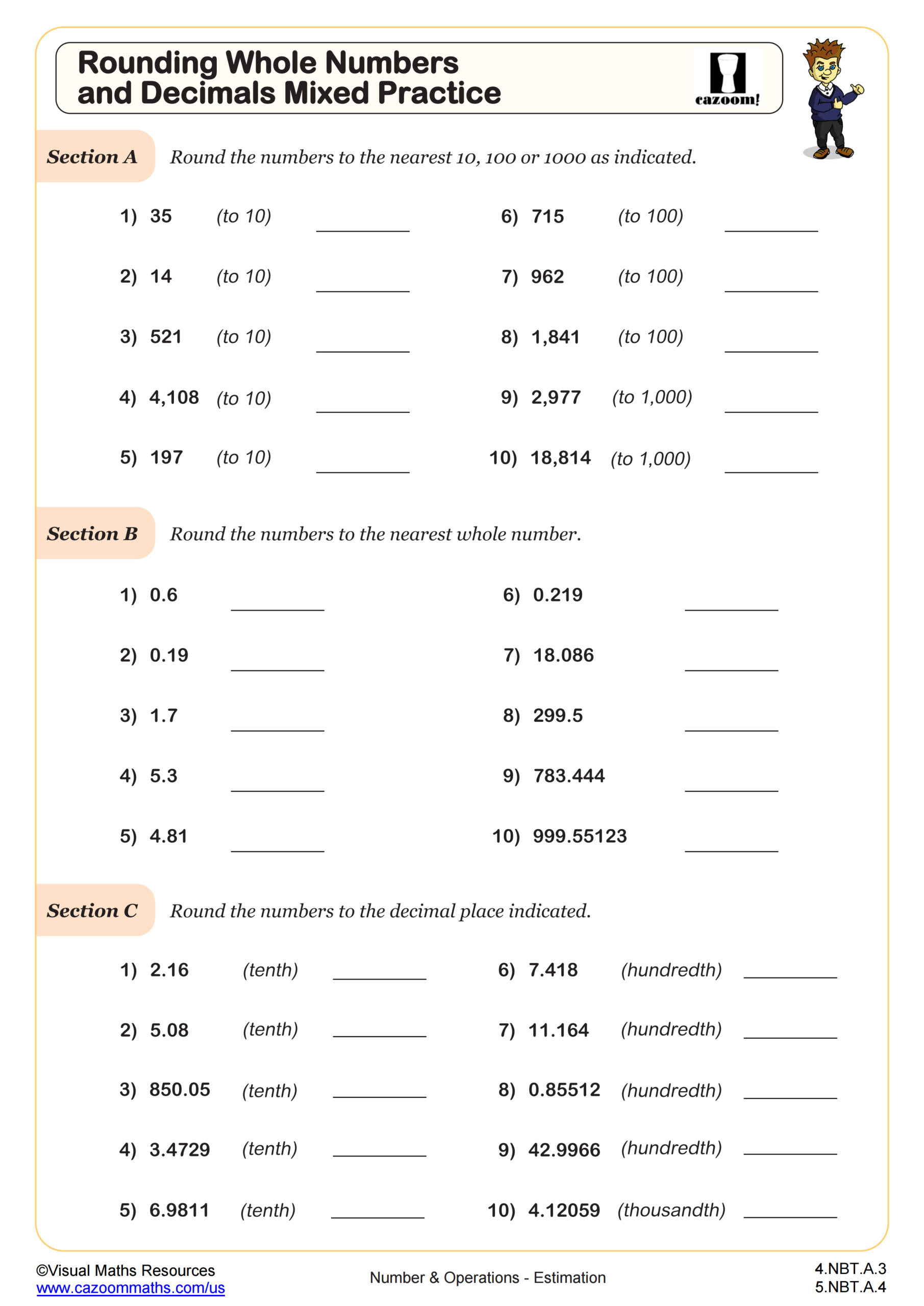 Rounding Whole Numbers And Decimals Mixed Practice Worksheet | Pdf throughout Free Printable 4Th Grade Rounding Worksheets