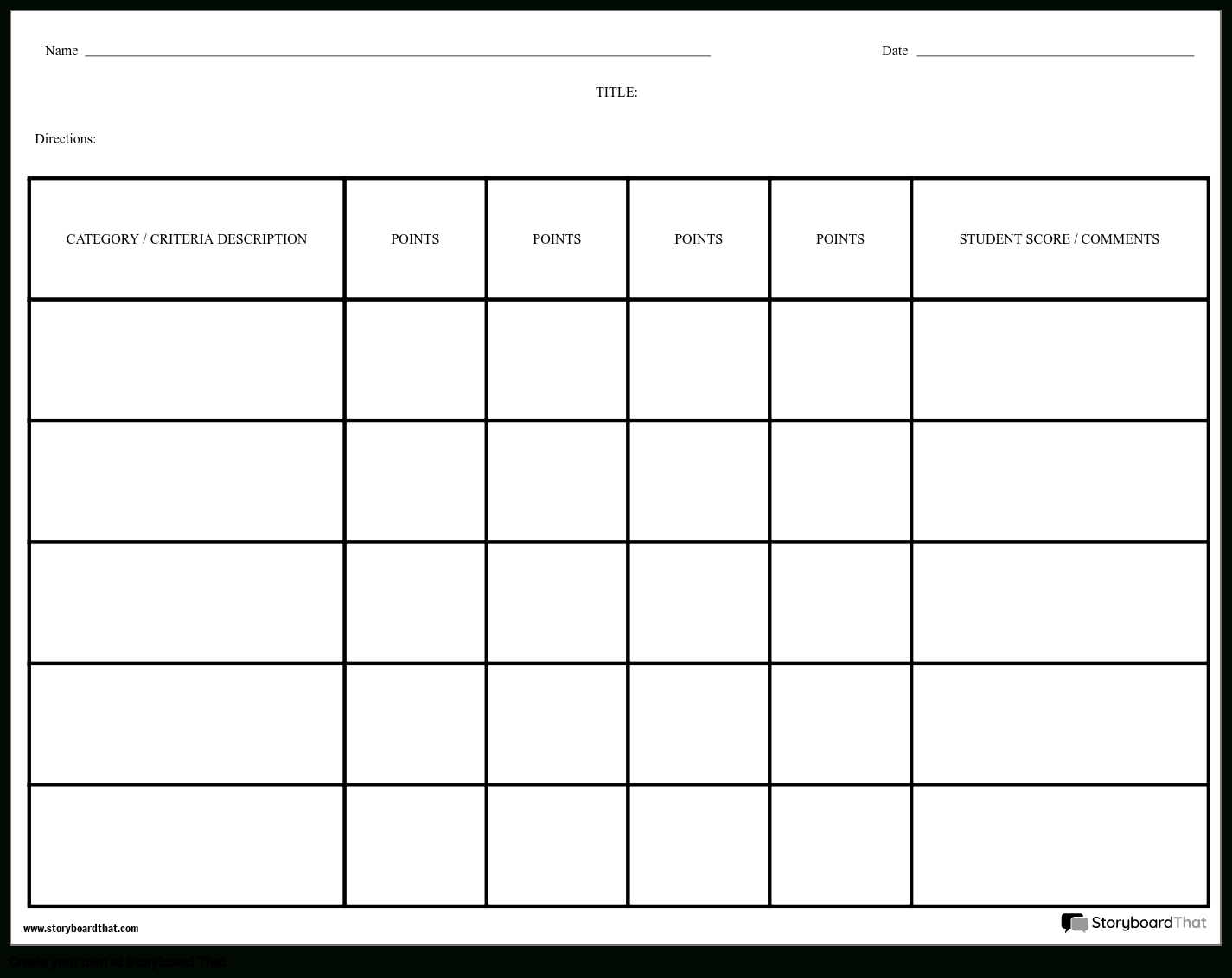 Rubric - Grid Storyboardworksheet-Templates for Free Printable Blank Rubrics