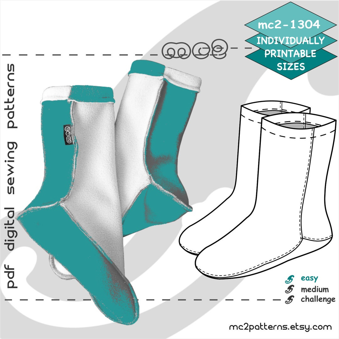 S-M-L/ Fleece Socks Easy-To-Make Camping/ Digital Sewing Pdf within Free Printable Fleece Sock Pattern