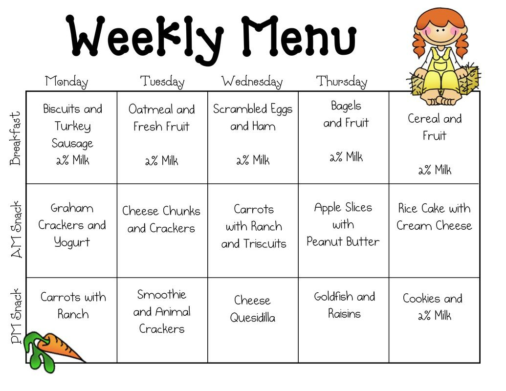 Sample Menus - Our Place Preschool | Daycare Lunch Menu, Daycare pertaining to Free Printable Daycare Menus