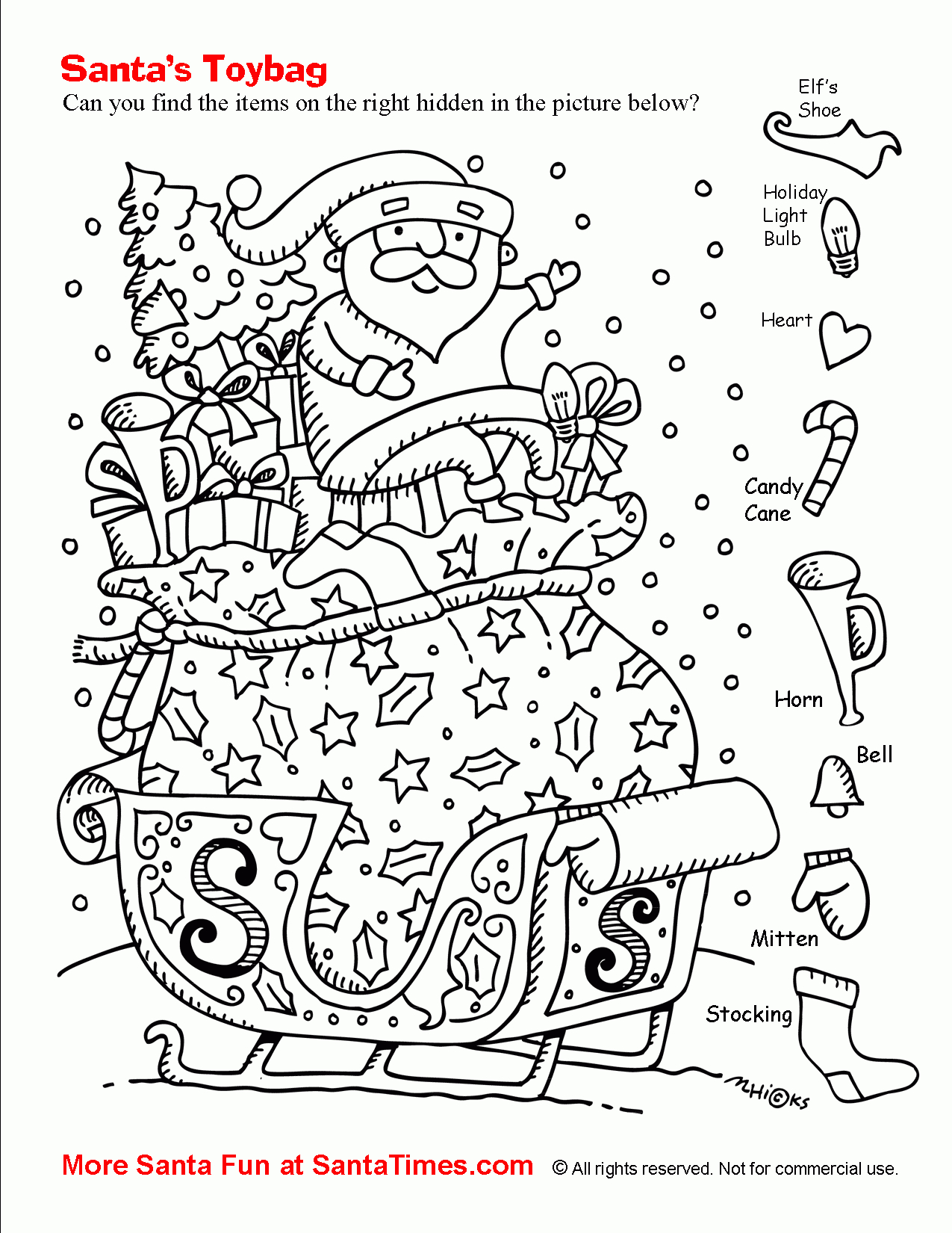 Santa&amp;#039;S Toy Bag Hidden Picture Activity | Christmas Worksheets within Free Printable Christmas Hidden Picture Games