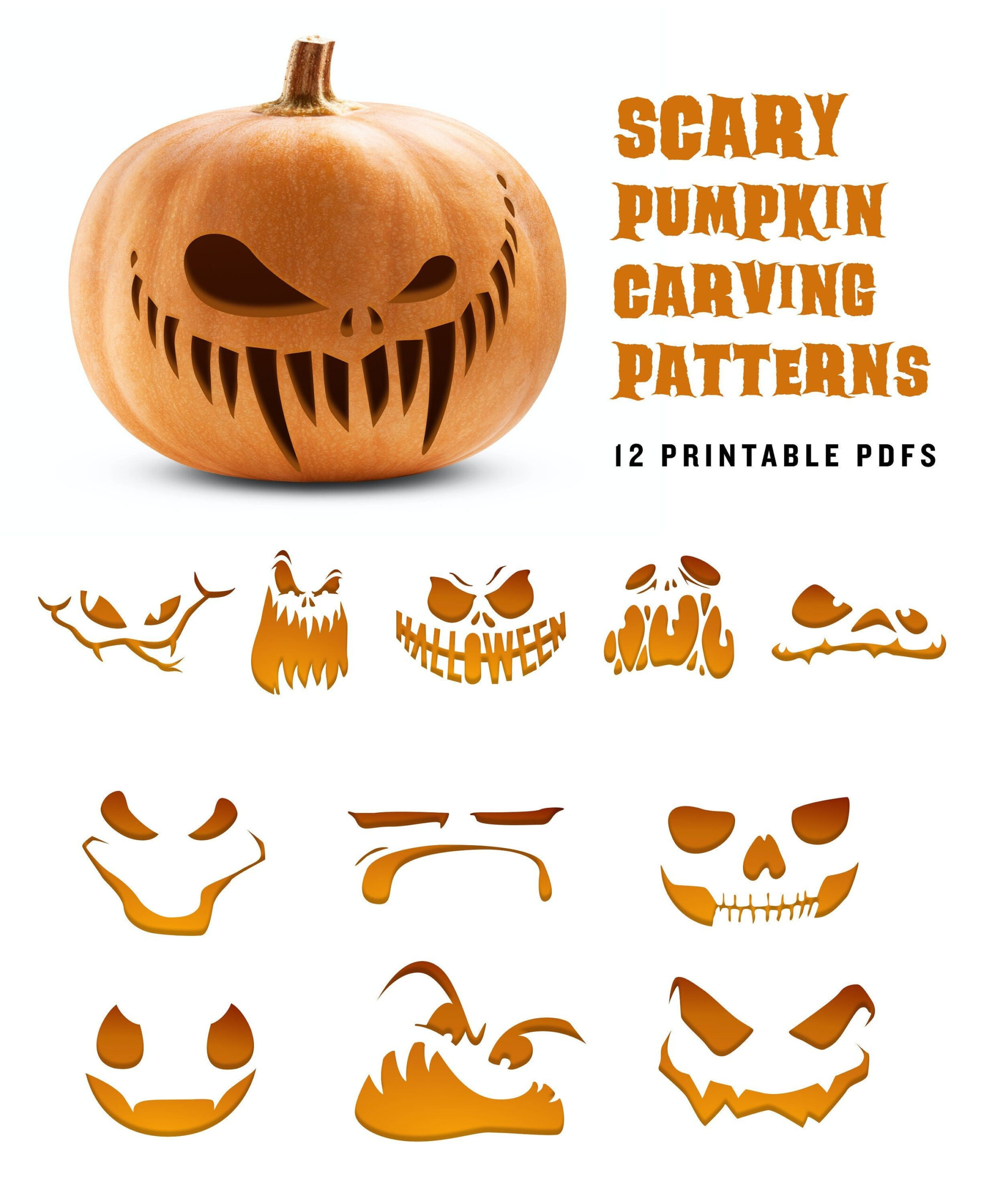 Scary Pumpkin Carving Pattern Angry Jack-O-Lantern Printable with Free Printable Scary Pumpkin Patterns