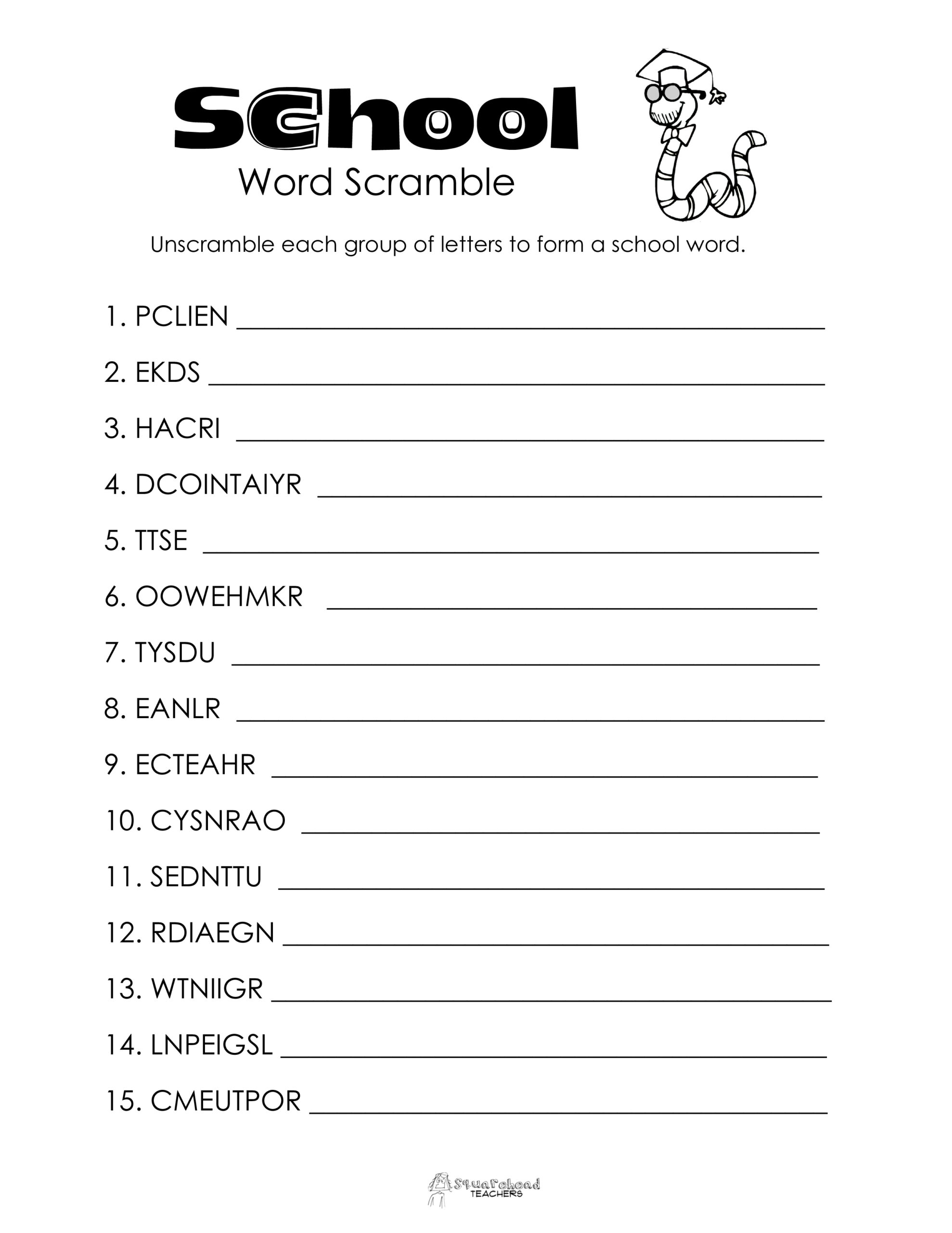 School Word Scramble (Free Worksheet!) | Squarehead Teachers intended for Free Printable Word Scramble Worksheets