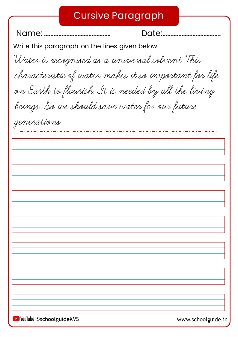 Schoolguide.in within Free Printable Cursive Writing Paragraphs