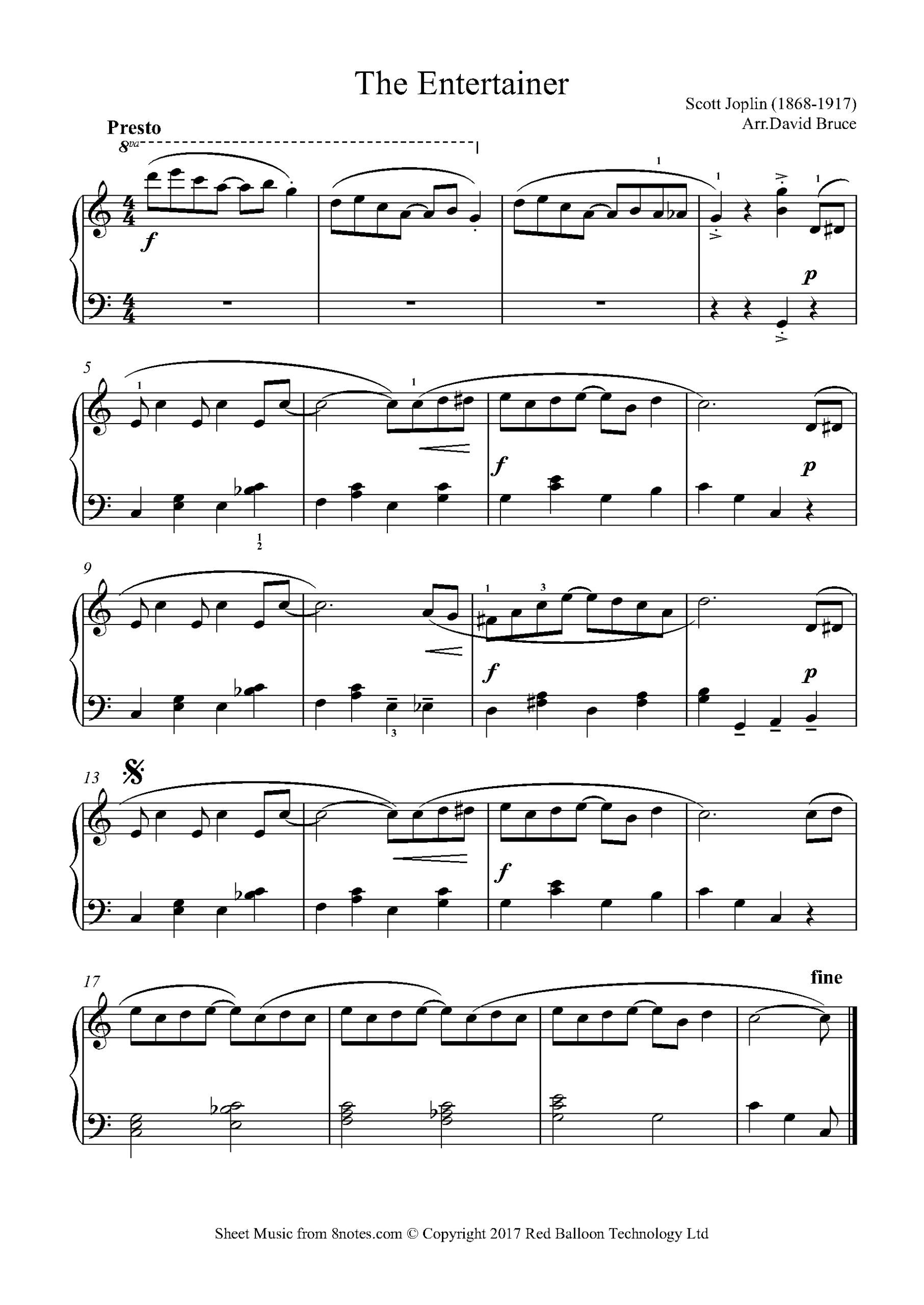 Scott Joplin - The Entertainer Sheet Music For Piano - 8Notes with Free Printable Sheet Music For The Entertainer