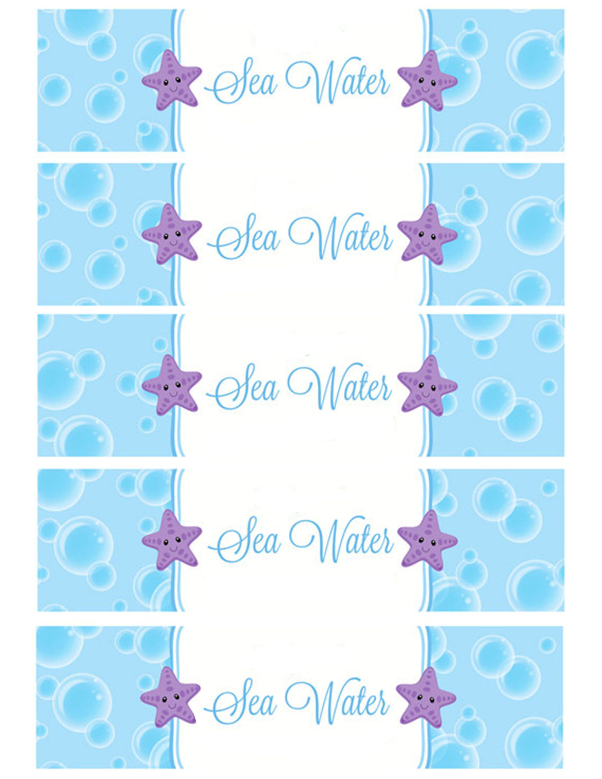 Sea Water Water Bottle Labels | Water Bottle Labels Birthday, Sea in Free Printable Little Mermaid Water Bottle Labels