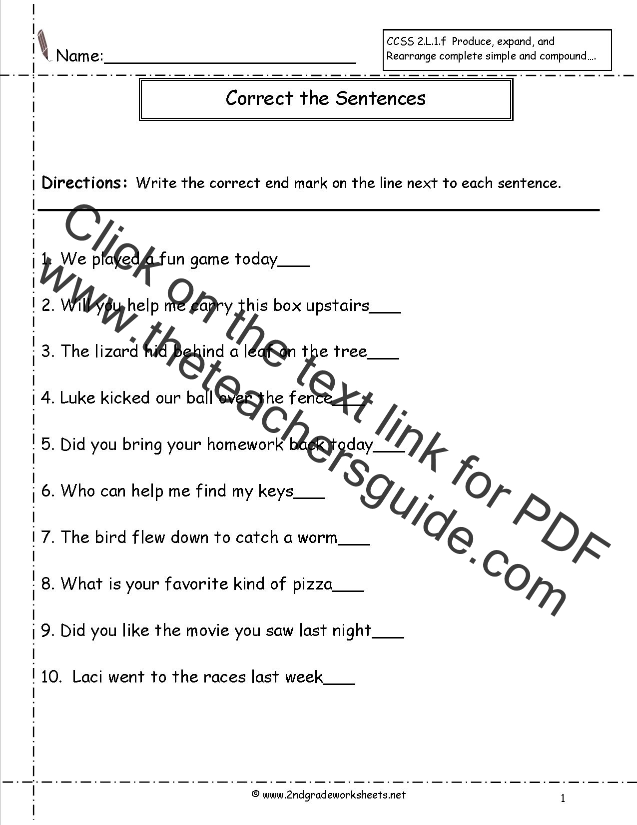 Second Grade Sentences Worksheets, Ccss 2.L.1.F Worksheets. regarding Free Printable Subject Predicate Worksheets 2Nd Grade