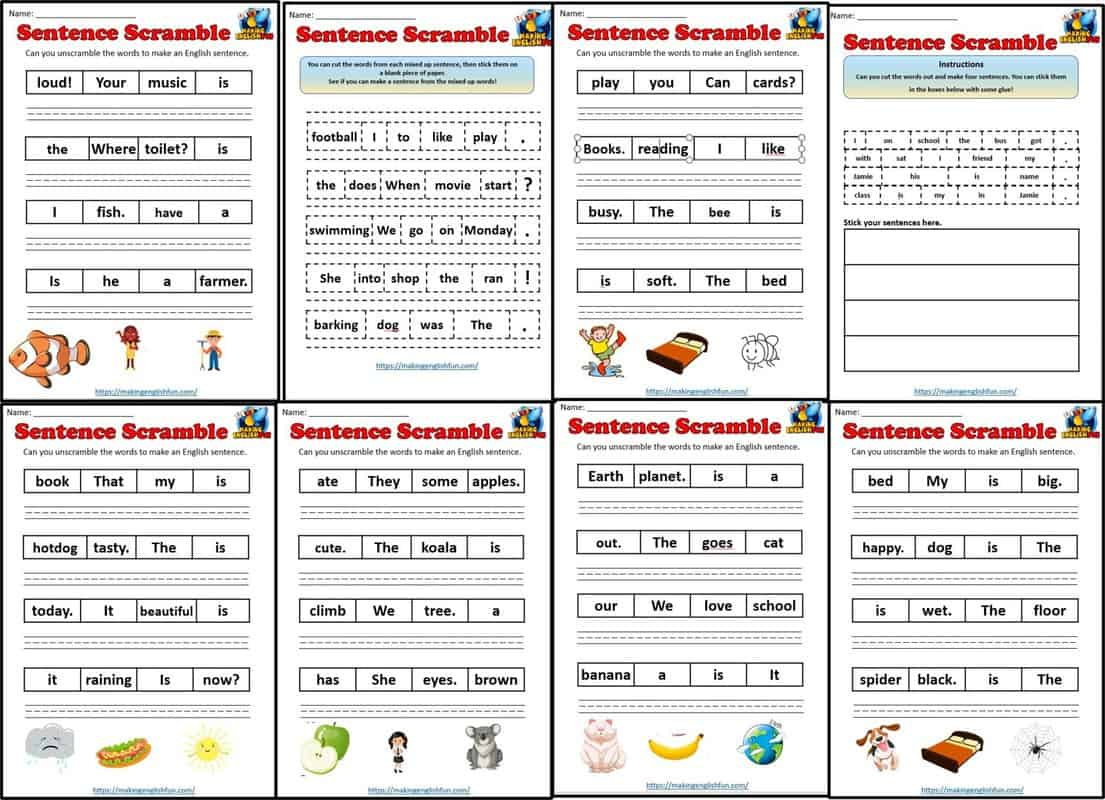 Sentence Scramble Worksheetsmaking English Fun for Free Printable Scrambled Sentences Worksheets