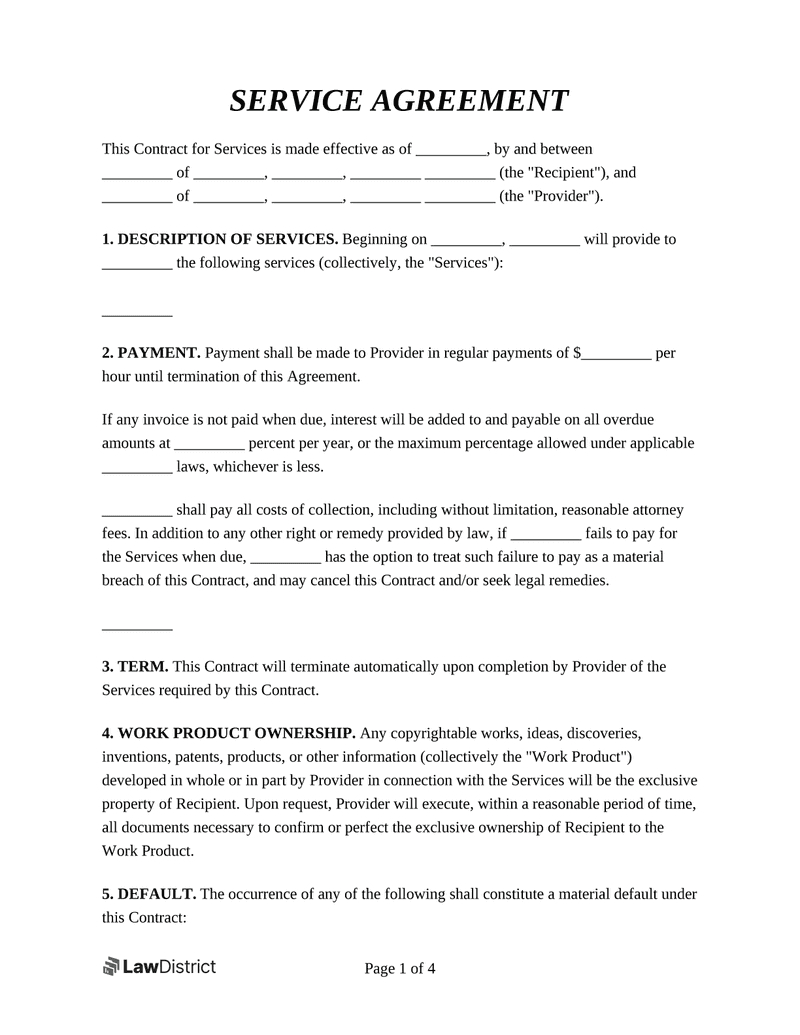 Service Agreement Template | Free Service Contract | Lawdistrict inside Free Printable Service Contract Forms