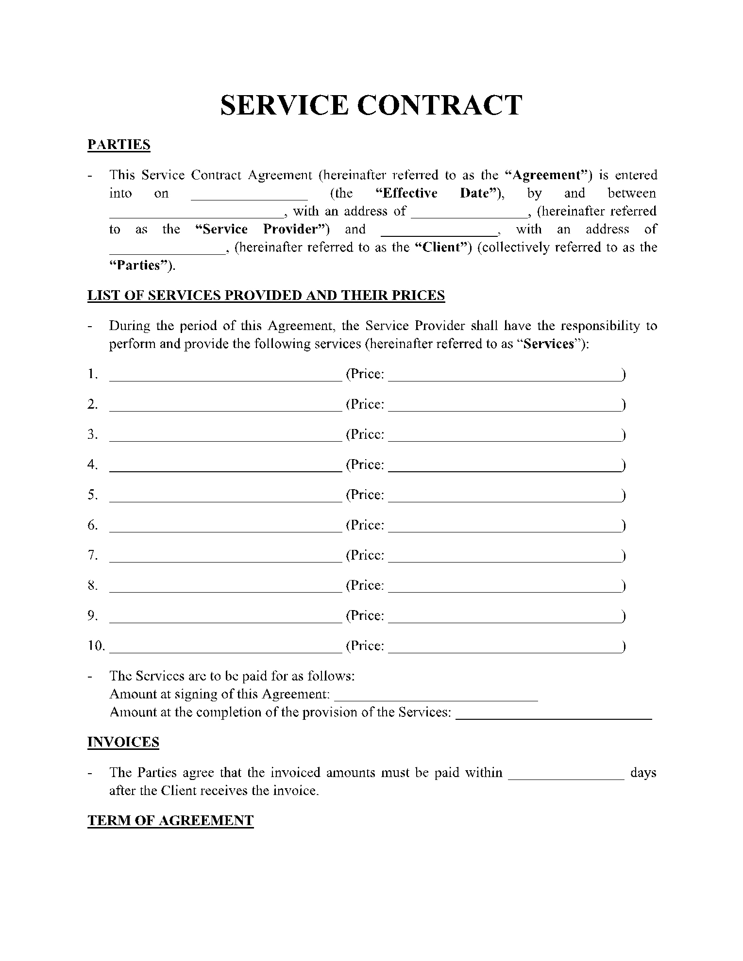 Service Contract Template: Get Free Sample - Cocosign intended for Free Printable Service Contract Forms