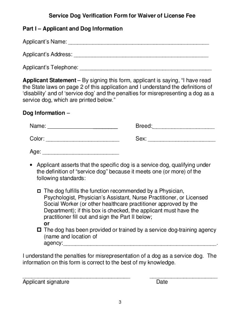 Service Dog Form Pdf - Fill Online, Printable, Fillable, Blank throughout Free Printable Service Dog