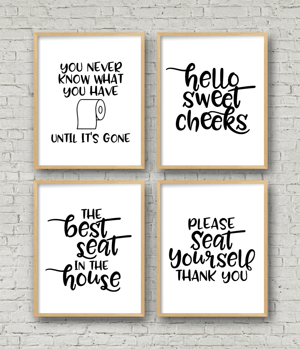 Set Of 4 Printable Bathroom Signs - Kara Creates inside Free Funny Bathroom Printables