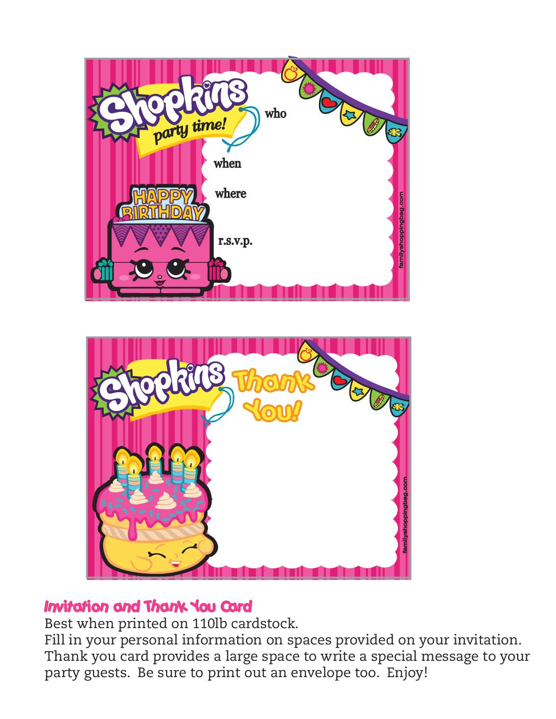 Shopkins Invitation with Free Printable Shopkins Thank You Cards