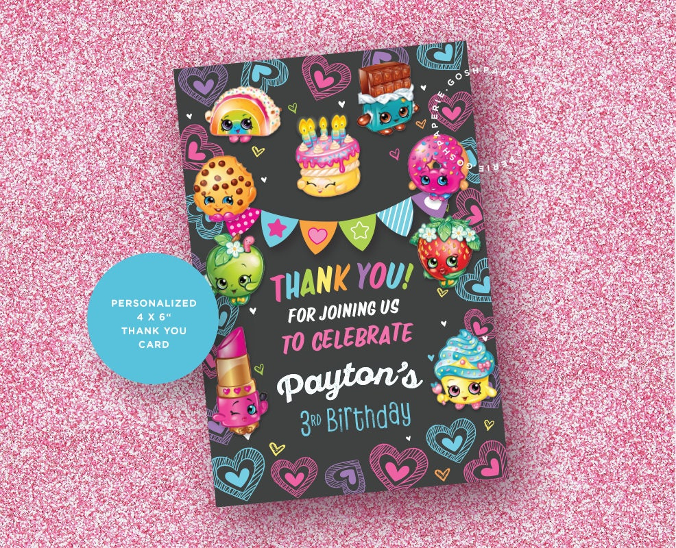 Shopkins Thank You Card, Shopkins Birthday, Shopkins Party, Shopkins Printable, Shopkins Birthday Party inside Shopkins Thank You Cards Free Printable