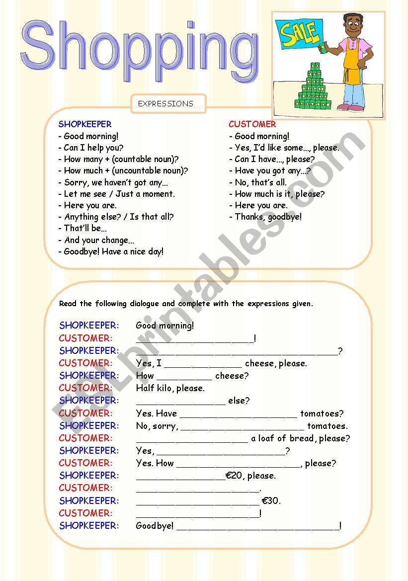 Shopping Dialogue Worksheet - Esl Worksheetjuliaviajera with Free Printable English Conversation Worksheets