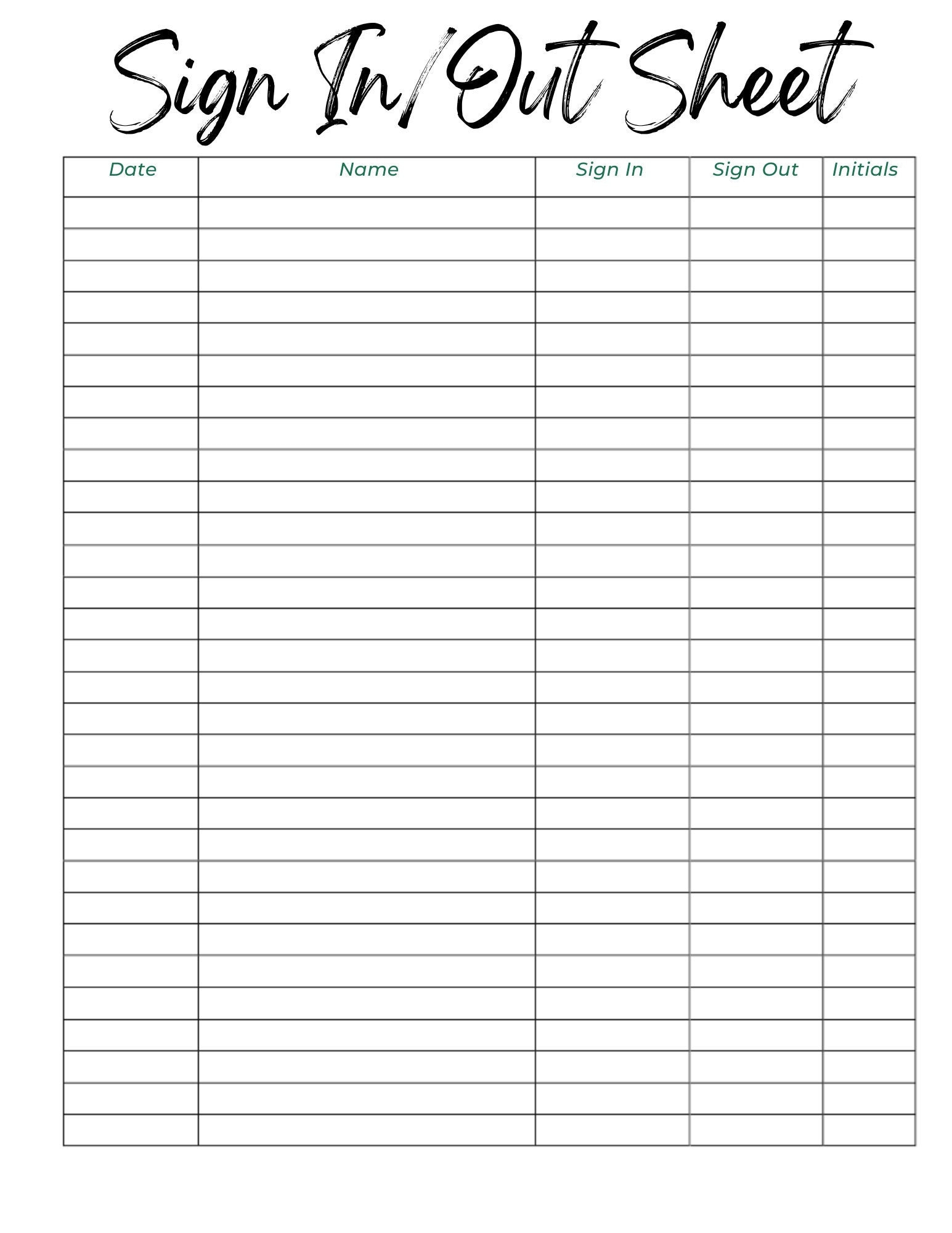 Sign In And Out Sheet Printable Form, Digital File, Instant pertaining to Free Printable Sign in and Out Sheets