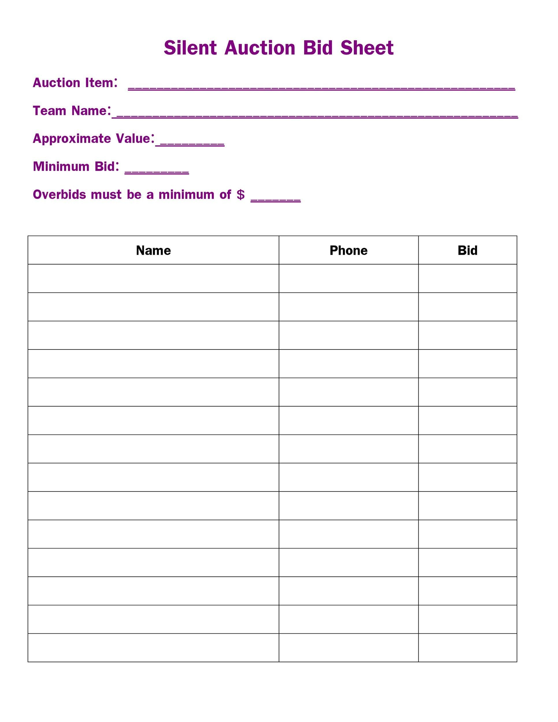 Silent Auction Bid Sheet 01 | Silent Auction Bid Sheets, Silent regarding Free Printable Silent Auction Templates