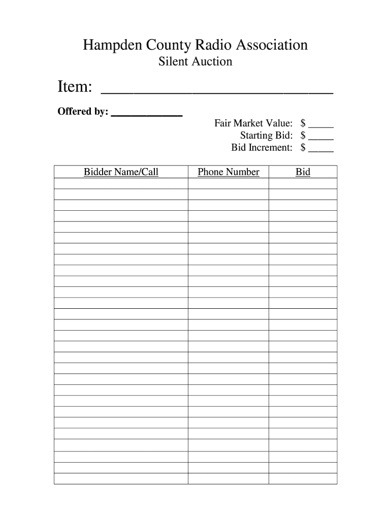 Silent Auction Bid Sheets Pdf - Fill Online, Printable, Fillable inside Free Printable Silent Auction Templates