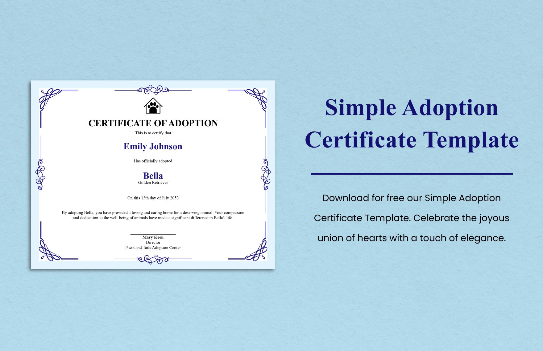 Simple Adoption Certificate Template In Word, Illustrator, Psd for Fake Adoption Certificate Free Printable