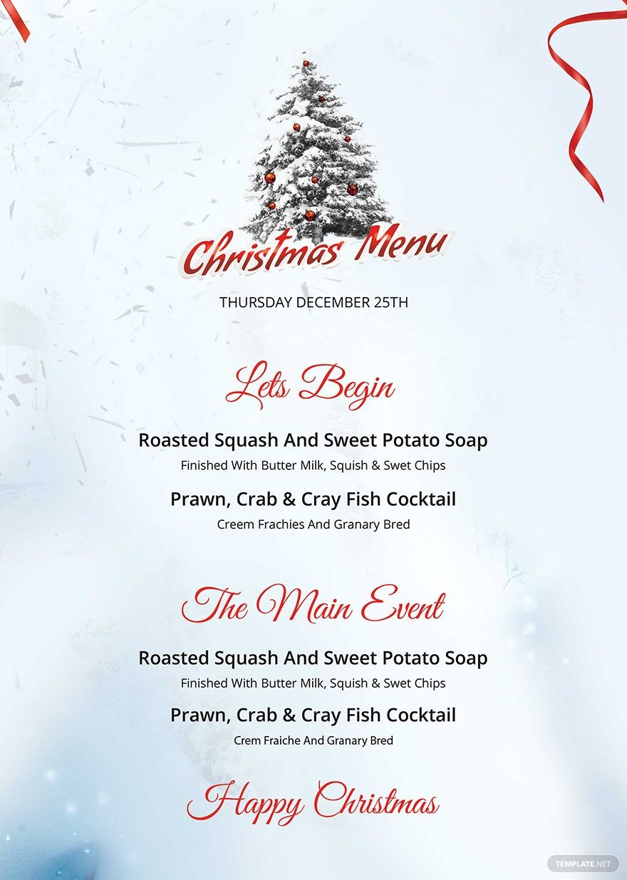 Simple Christmas Menu Template In Word, Publisher, Pages, Psd for Free Printable Christmas Dinner Menu Template