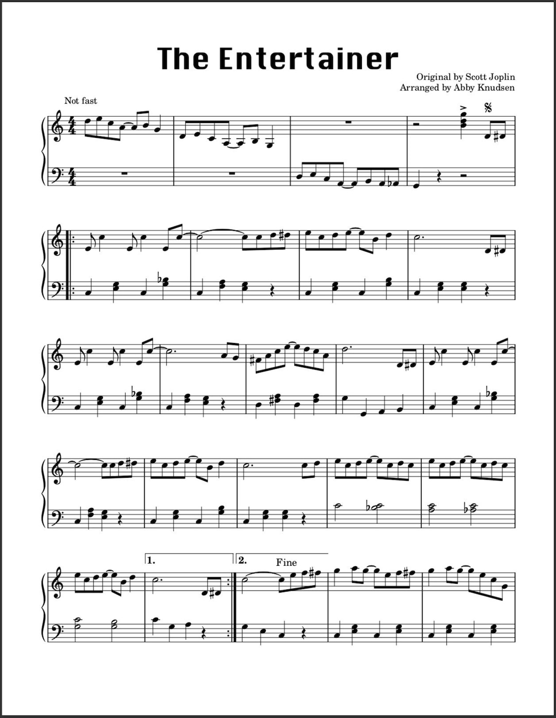 Simplified The Entertainer Easy Joplin Piano Sheet Music Printable intended for Free Printable Sheet Music For The Entertainer