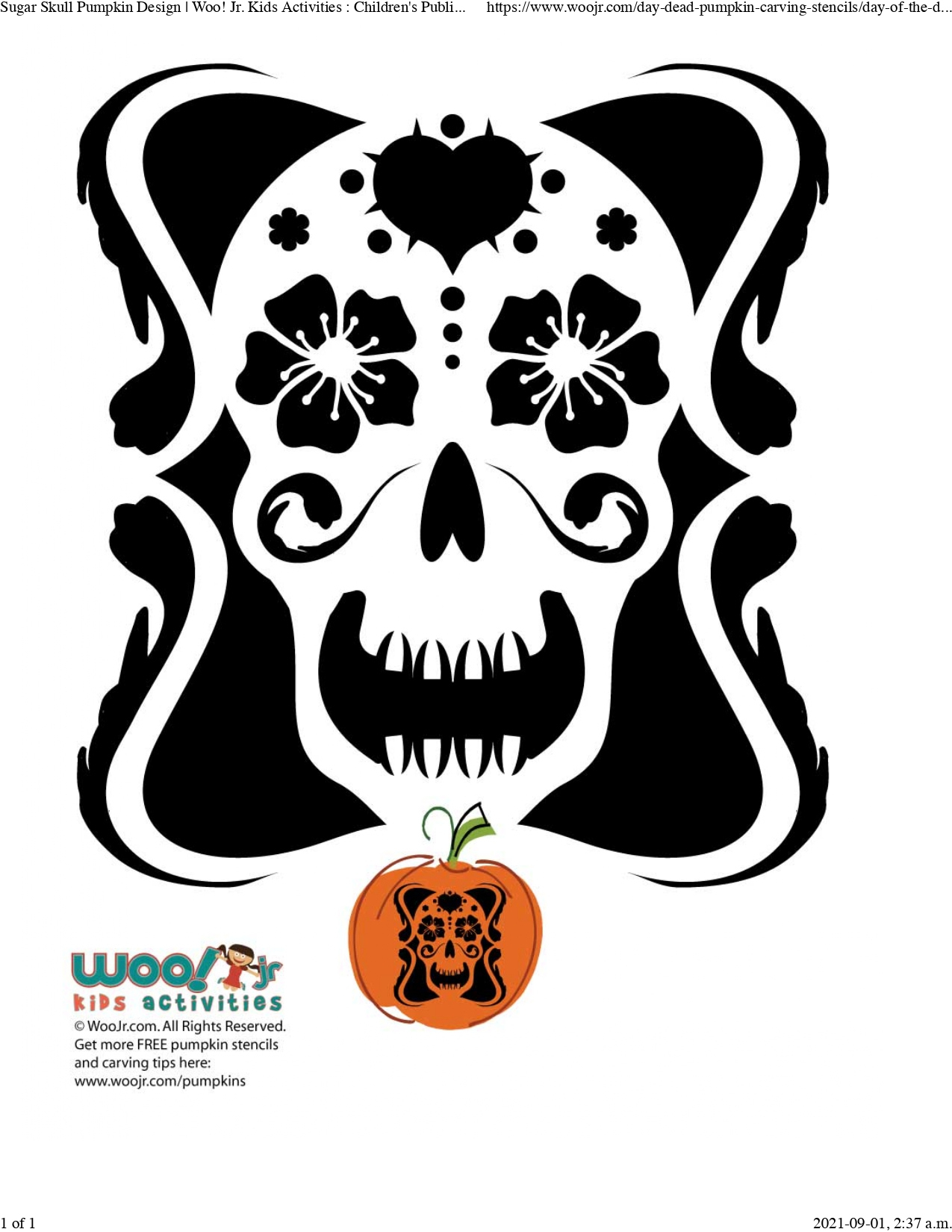 Skeleton / Sugar Skull (Free Pumpkin Stencil - Pumpkin Pattern for Free Printable Sugar Skull Pumpkin Stencils