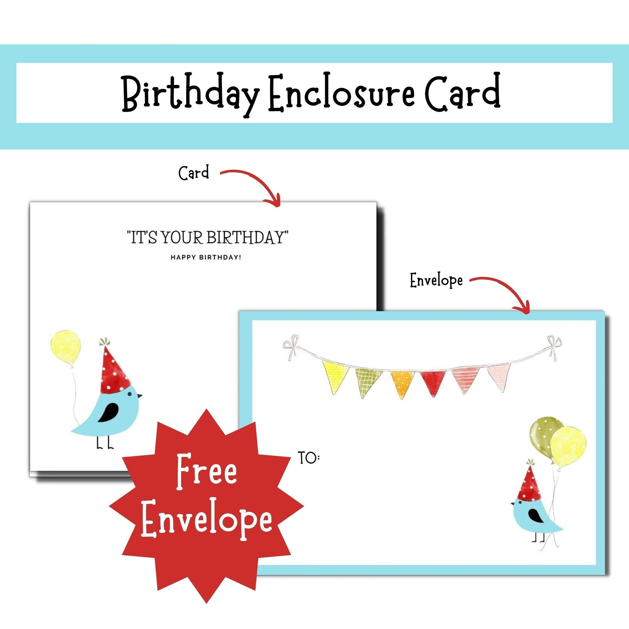 Small Enclosure Card, Printable Birthday Card, Happy Bird Day inside Free Printable Enclosure Cards